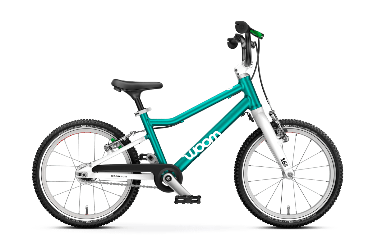 woom GO 3 AUTOMAGIC Kinderfahrrad in metallic turquoise – Seitenansicht