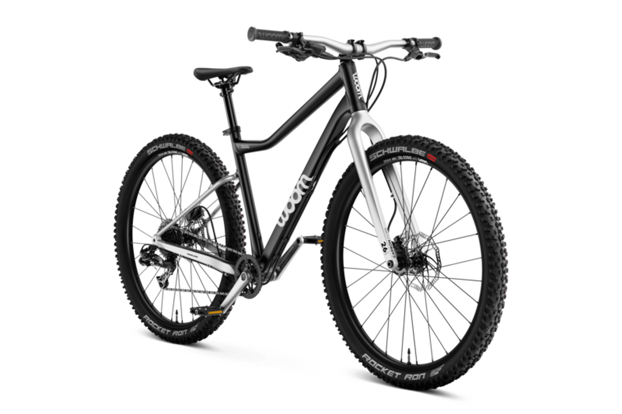 Side front view of the woom OFF 6 mountain bike for children aged 10 years and up.
