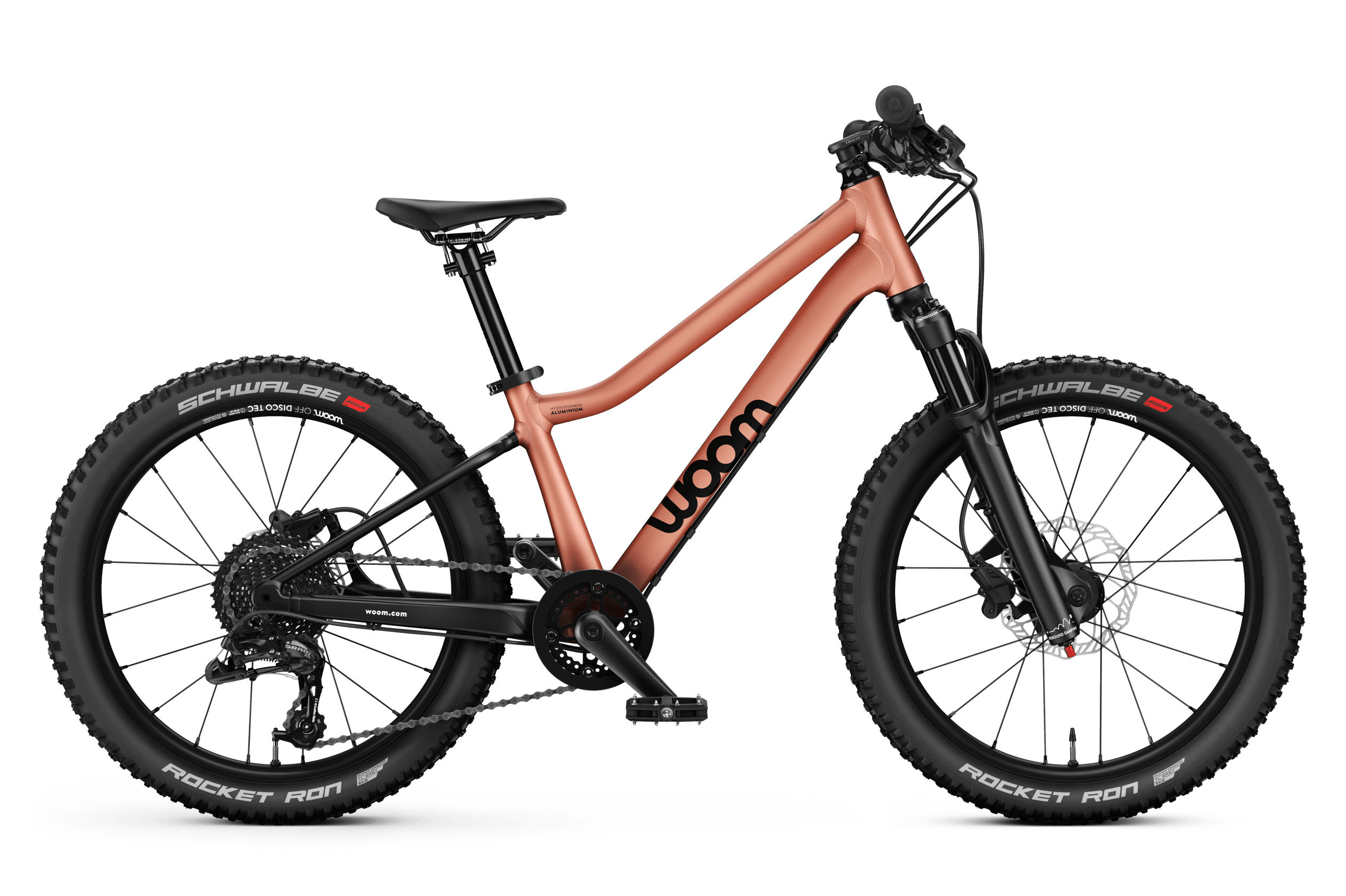 Profile view of the woom OFF AIR 4 mountain bike for children aged 6 years and up.