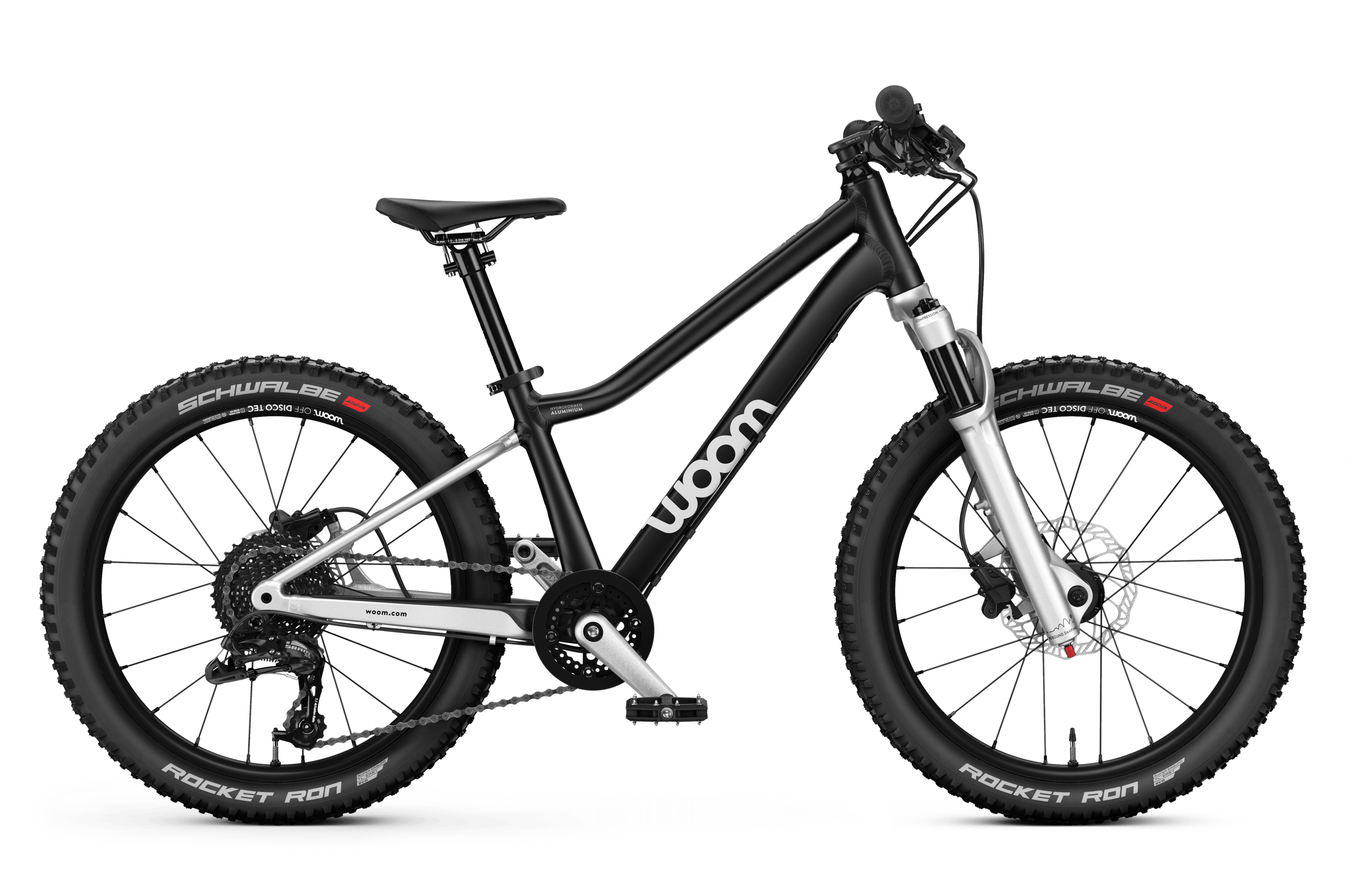 Profile view of the woom OFF AIR 4 mountain bike for children aged 6 years and up.