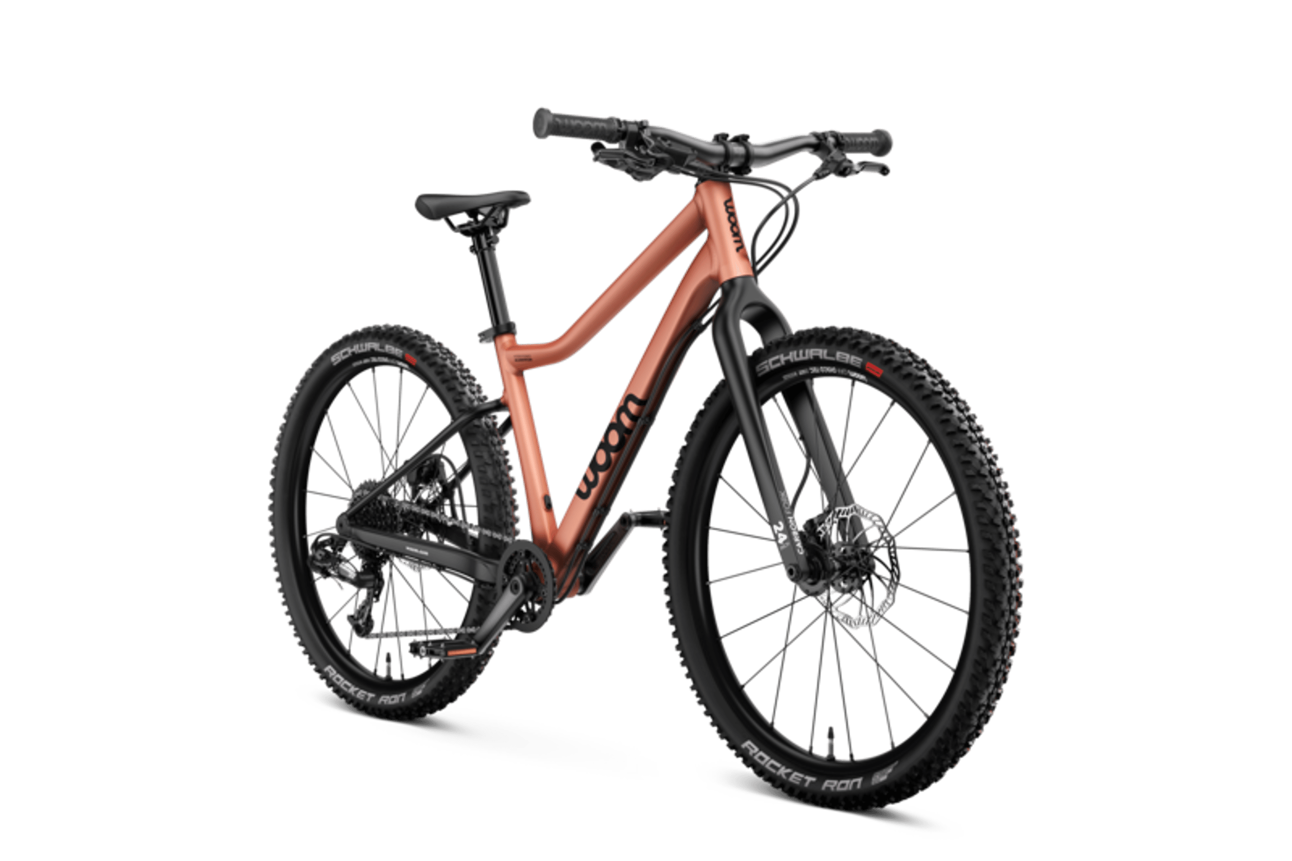 Side front view of the woom OFF 5 mountain bike for children aged 7 years and up.