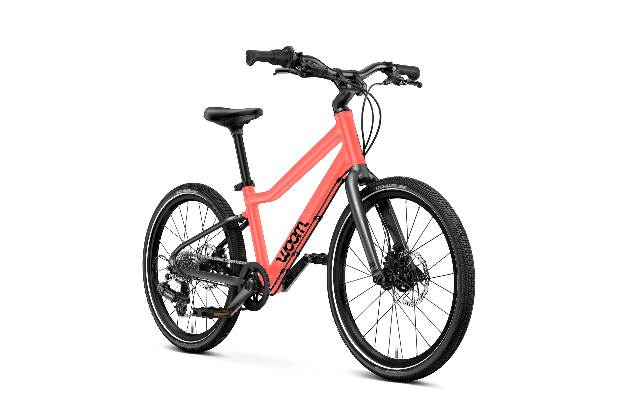 Side front view of the woom EXPLORE 4 bike for children aged 6 years and up.
