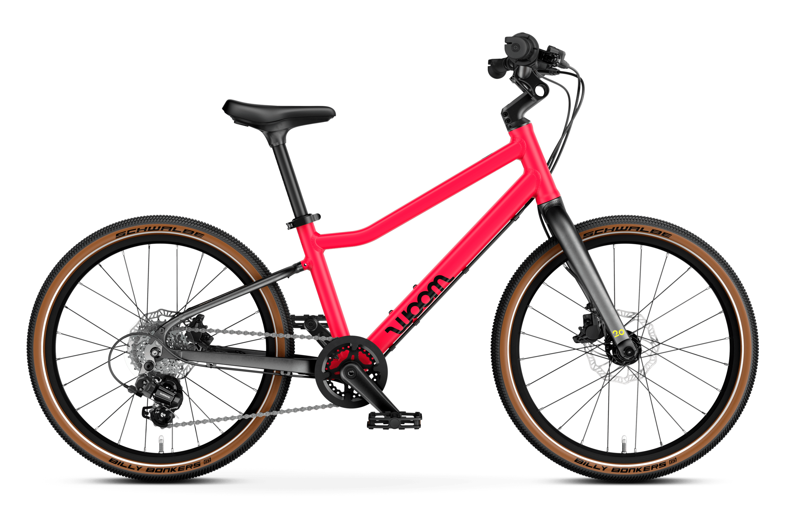 Side front view of the woom EXPLORE 4 bike for children aged 6 years and up.