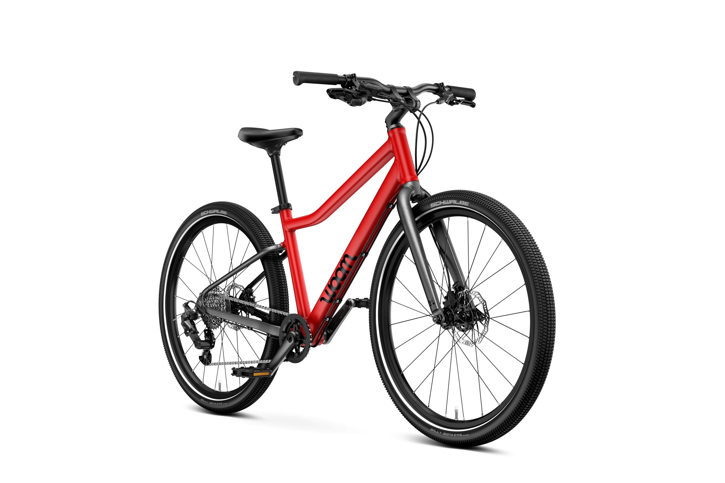 Vue latérale de face du vélo enfant woom EXPLORE 5 pour les enfants à partir de sept ans.