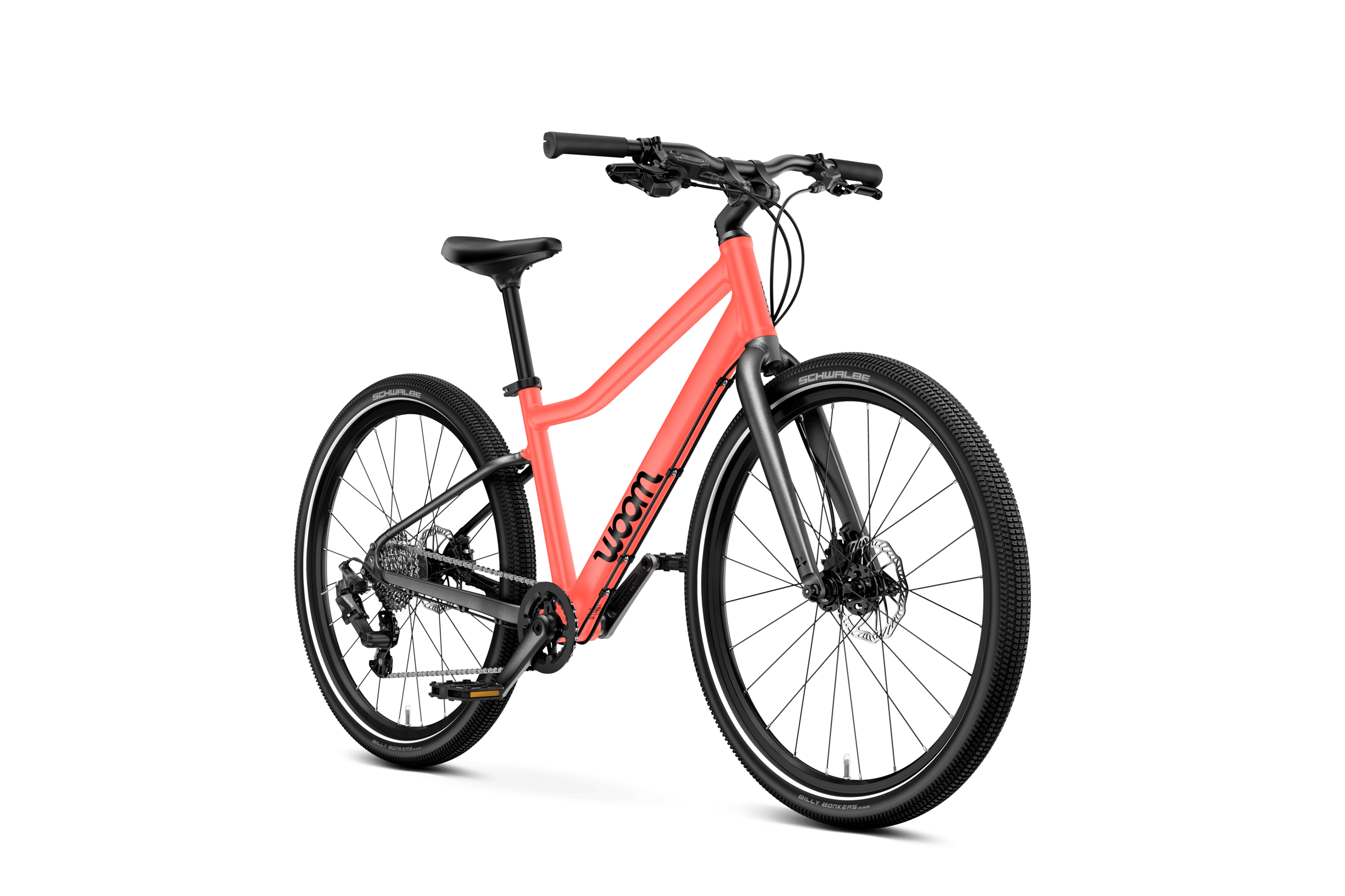 Sidovy framifrån av woom EXPLORE 5 barncyklar för barn från 7 år.