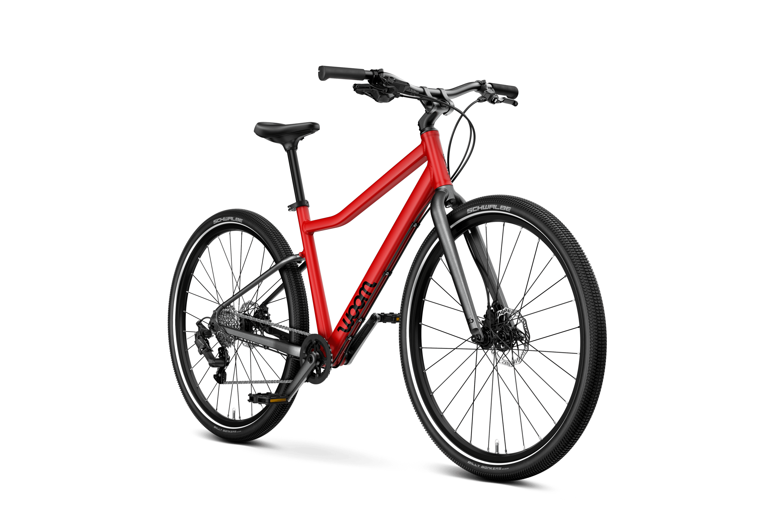 Sidovy framifrån av woom EXPLORE 6-cykeln för barn från 10 år.