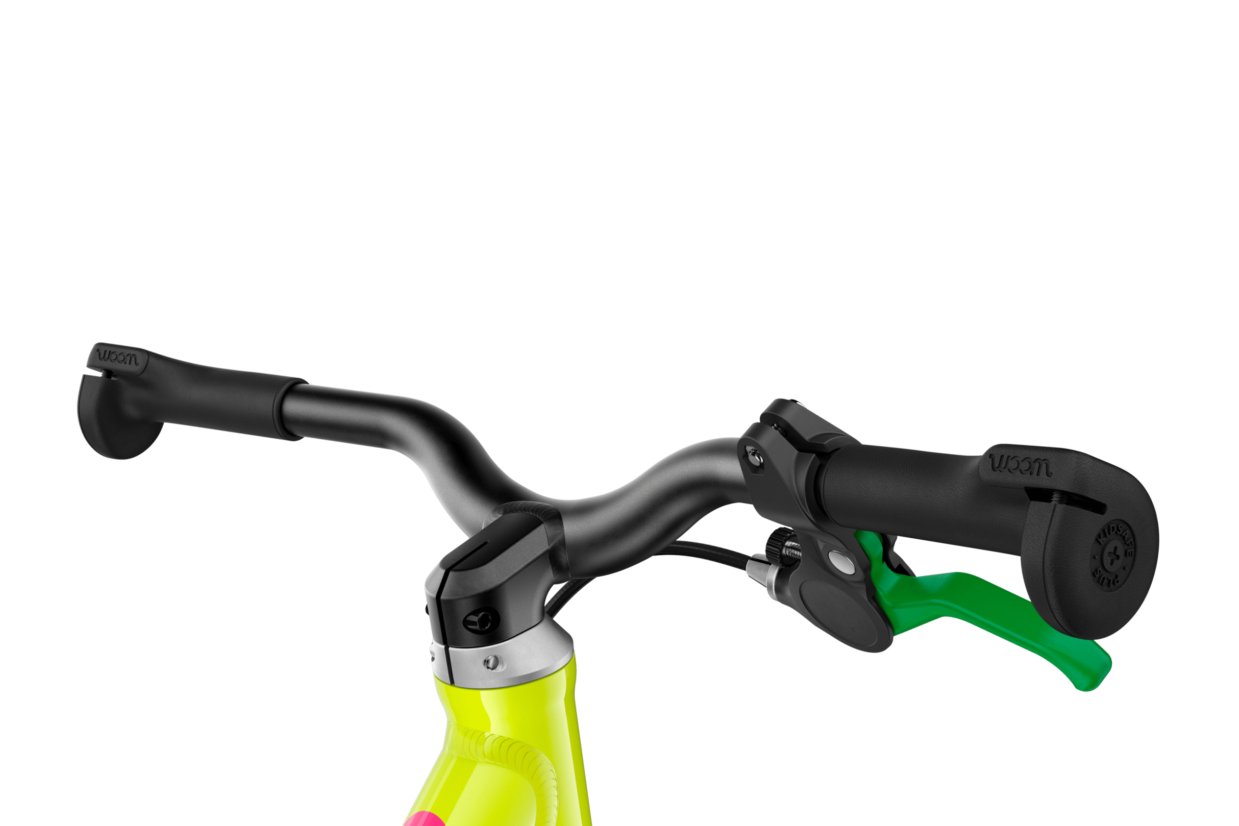 Detailed view of the stem and grips on the woom GO 1 balance bike