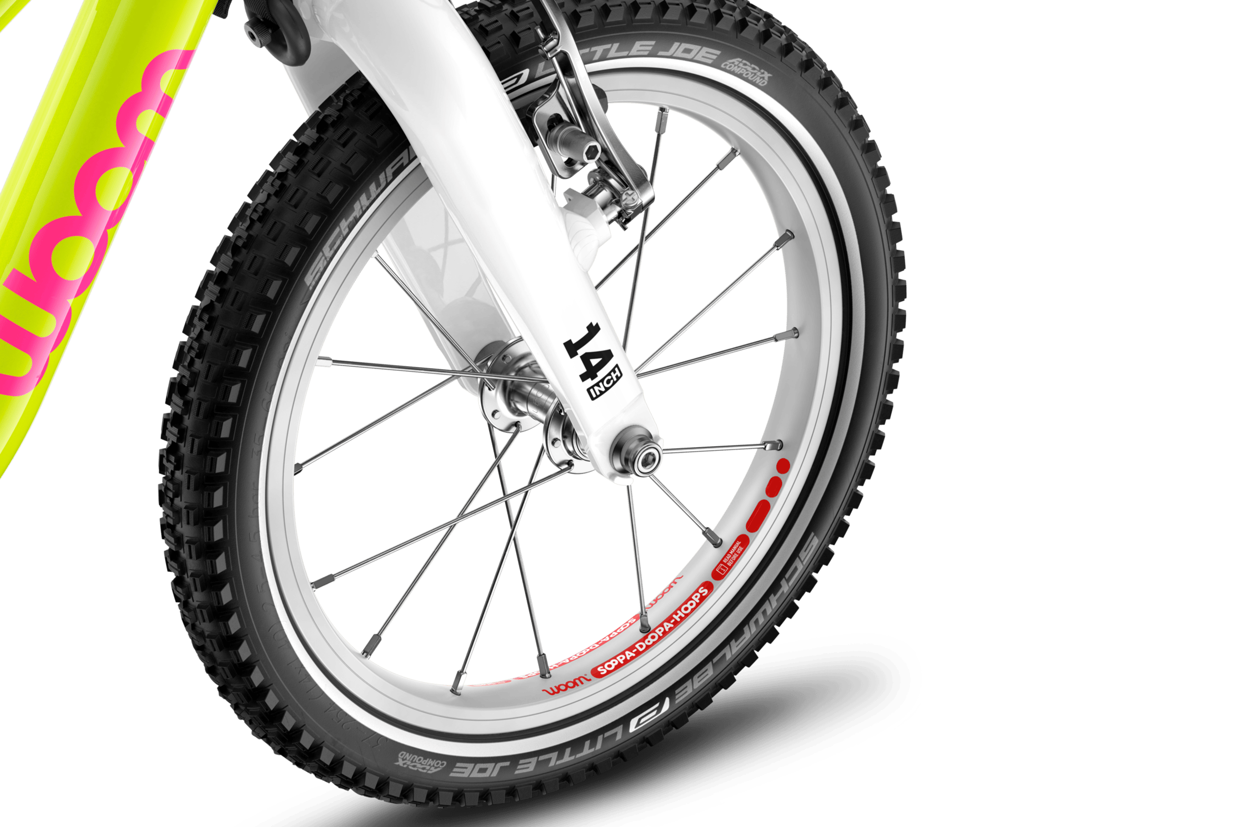 Voorwiel van 14" van de woom GO 1 PLUS-loopfiets