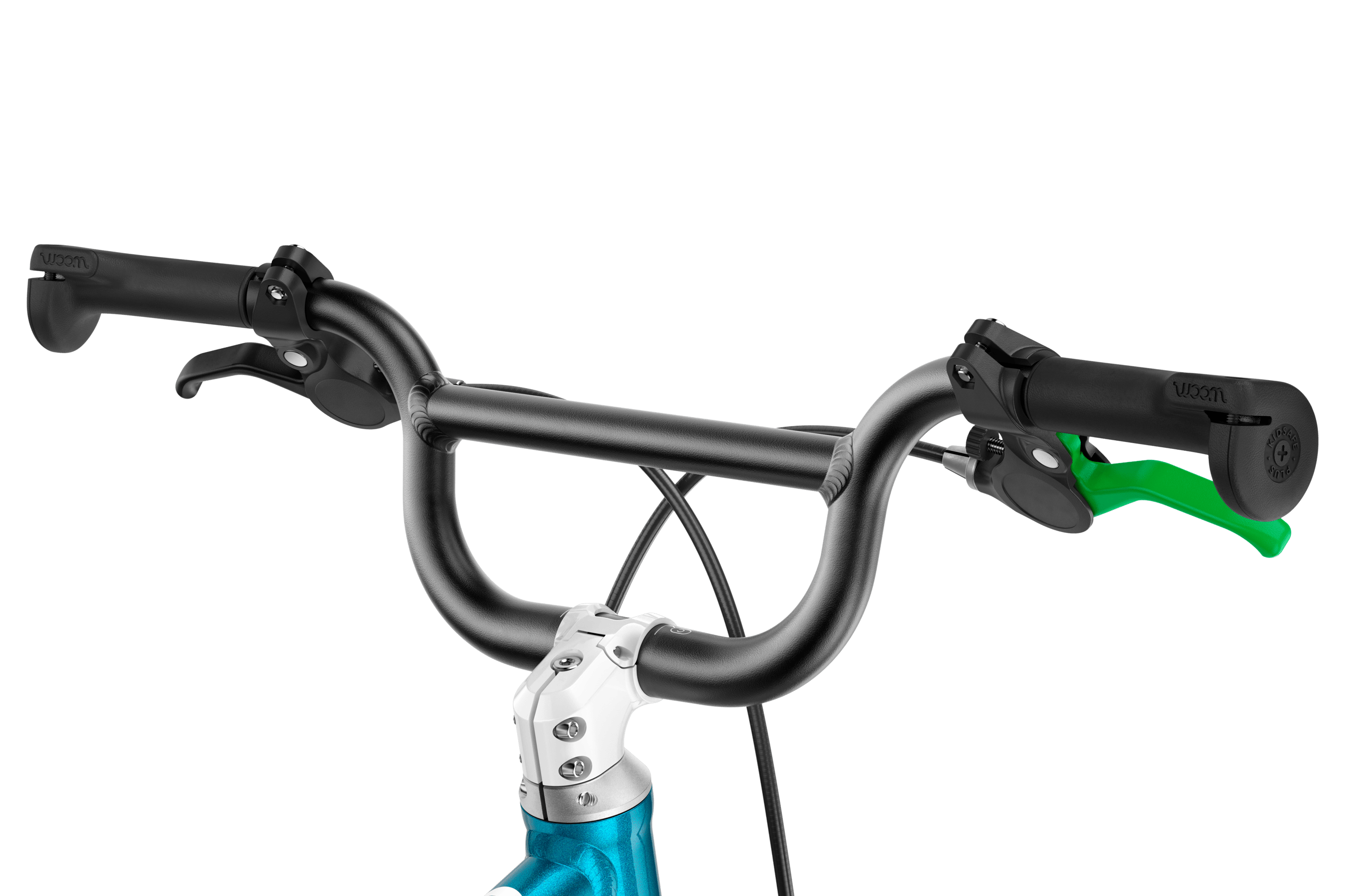 Detailansicht von Vorbau, BMX-Lenker und Griffen am Kinderfahrrad woom GO 2