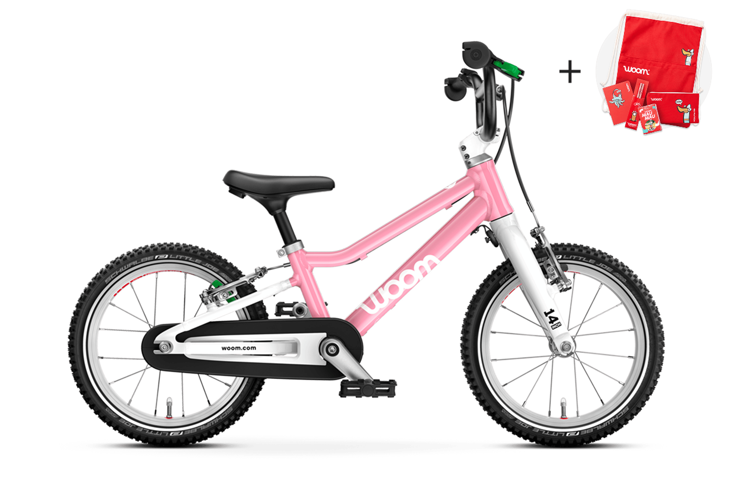 Zijaanzicht van de woom GO 2-kinderfiets voor kinderen vanaf drie jaar