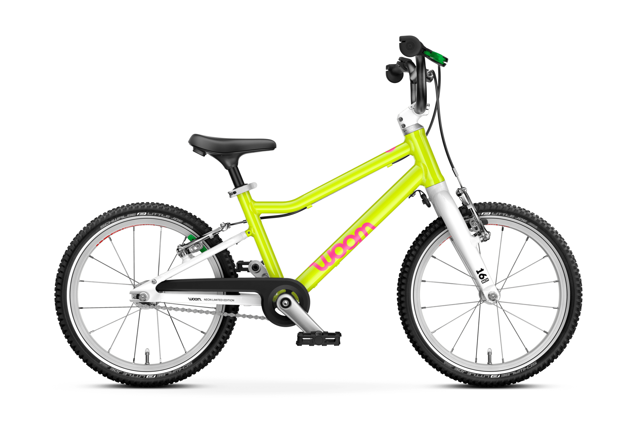 woom GO 3 børnecykel set skråt forfra, egnet til børn fra 4 år og op