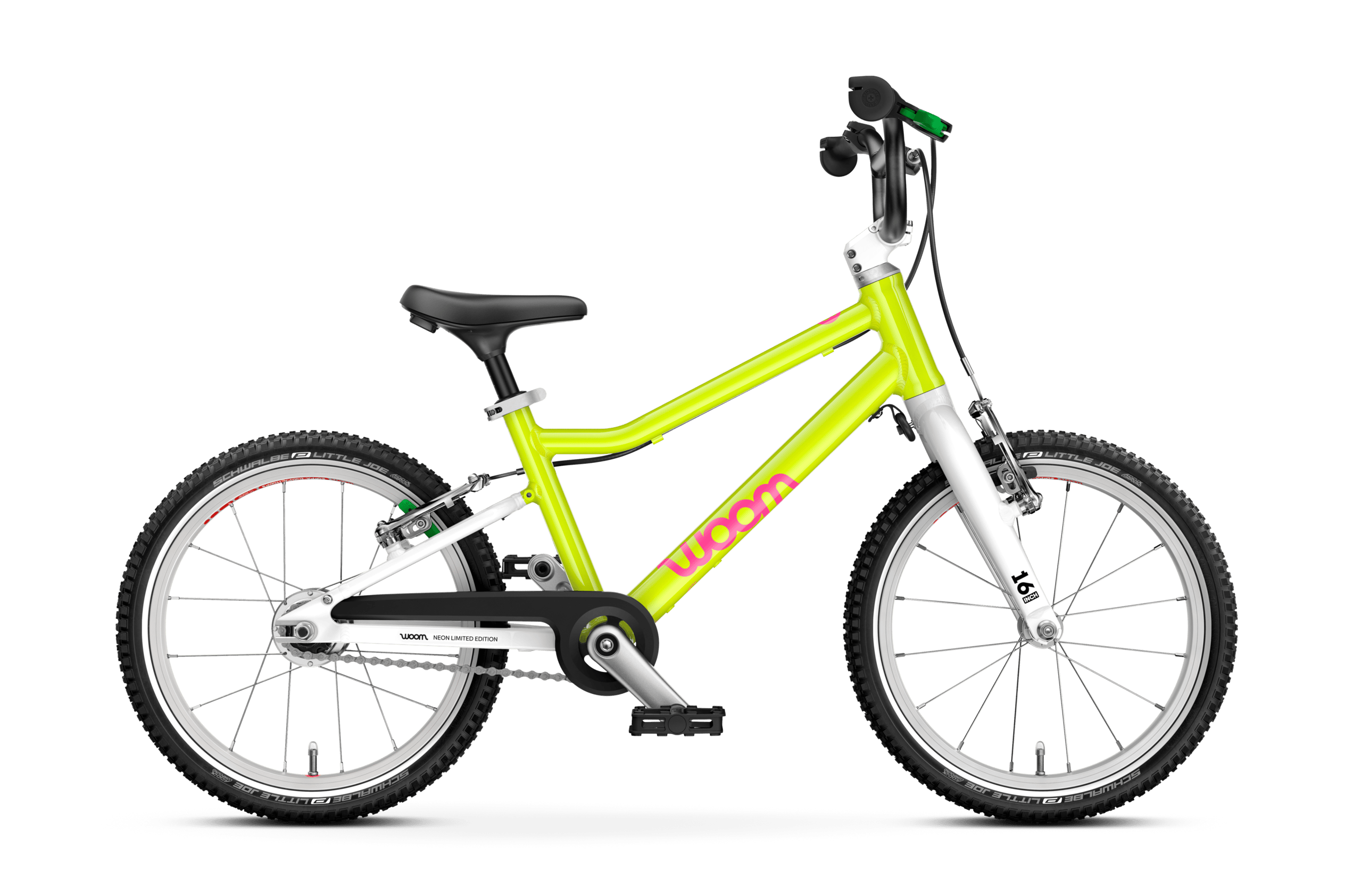 Side front view of the woom GO 3 AUTOMAGIC bike for children aged 4 years and up