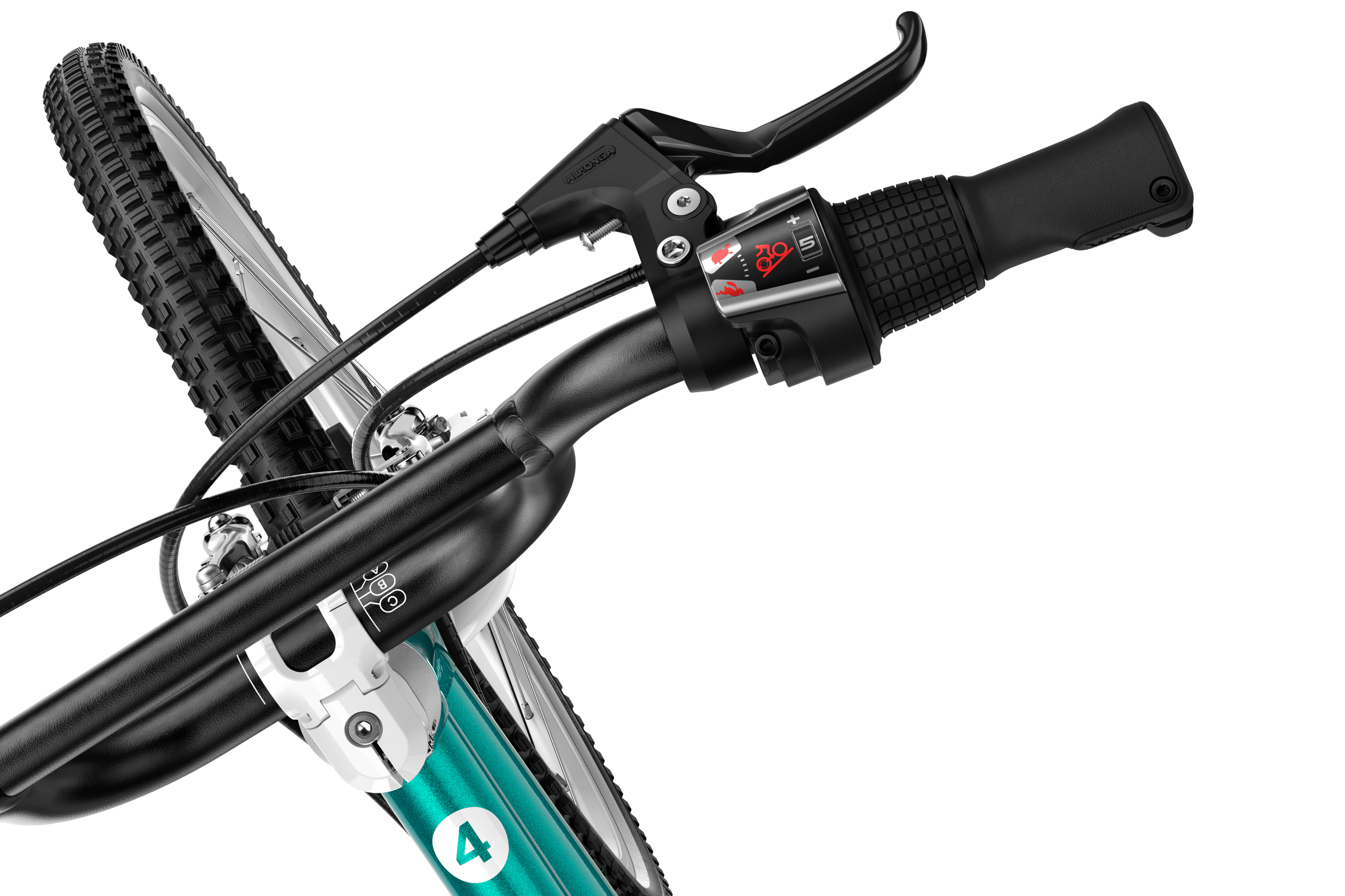 Detailansicht des Drehschaltgriffs am Kinderfahrrad woom GO 4