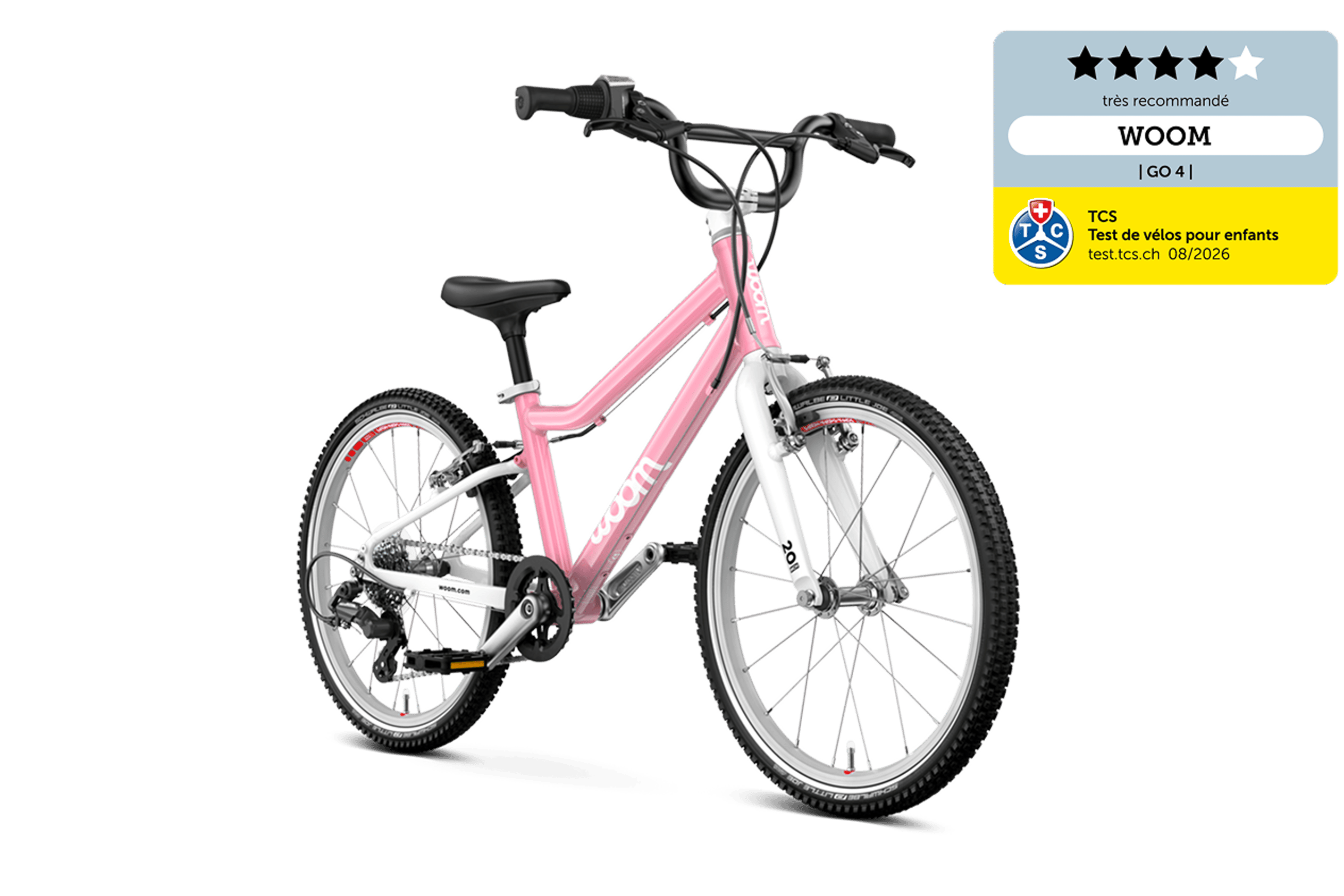 Vue latérale de l’avant du vélo woom GO 4 pour les enfants à partir de six ans