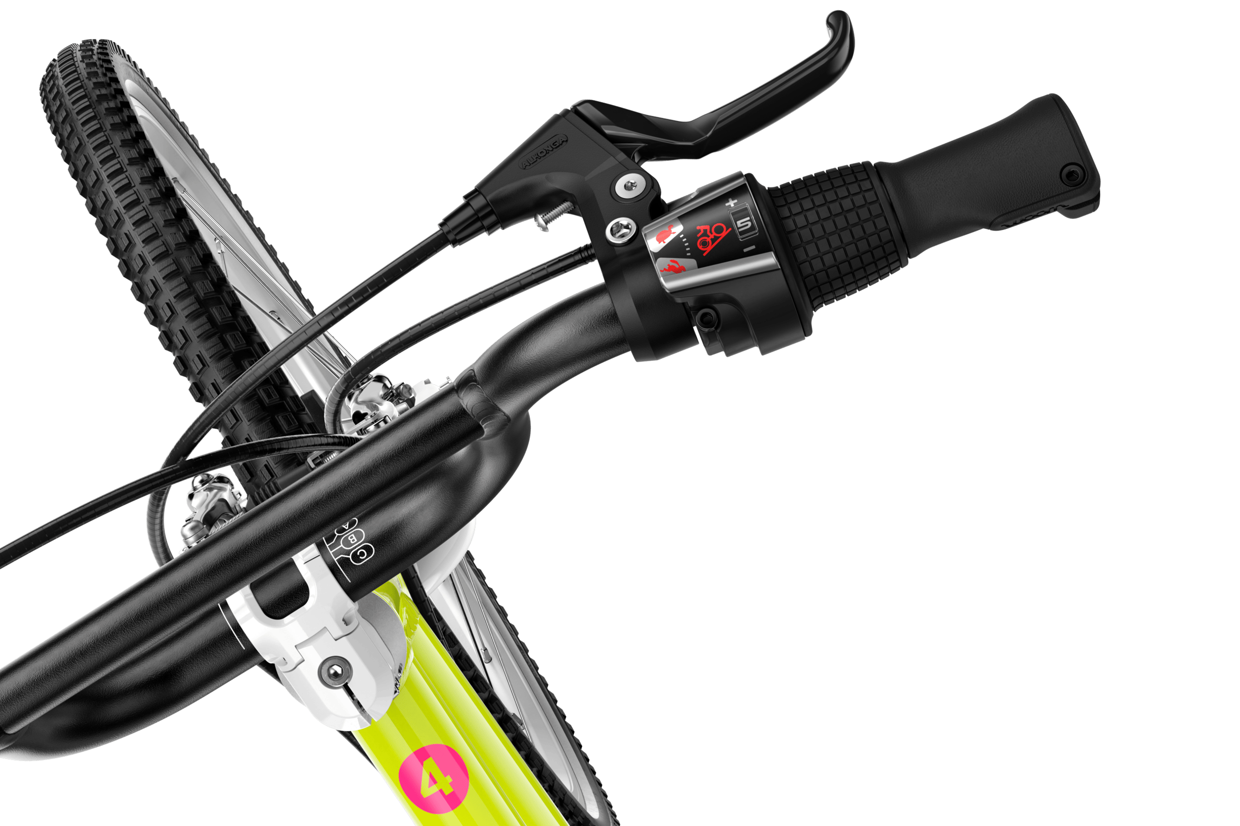 Detailaanzicht van de draaigreep van de woom GO 4-kinderfiets