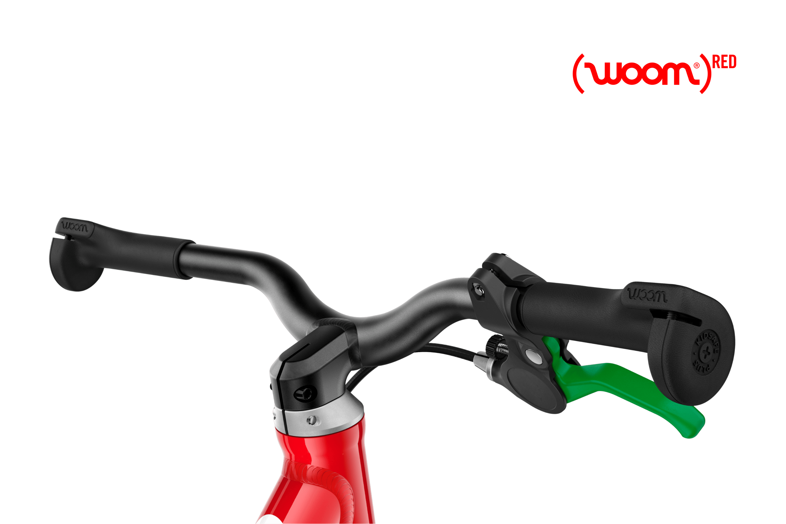Detailed view of the stem and grips on the woom GO 1 balance bike