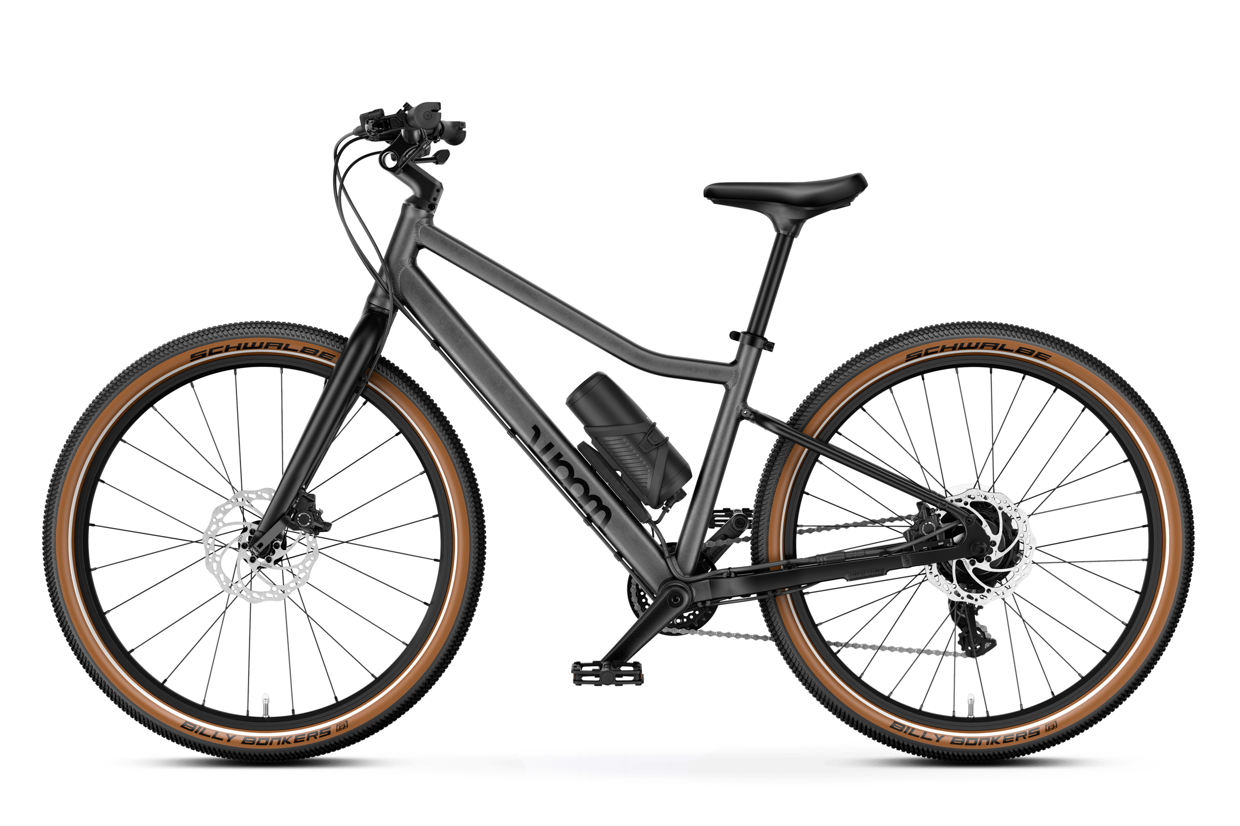 Seitenansicht des woom EXPLORE e 5 E-Bikes, Fahrtrichtung nach links.