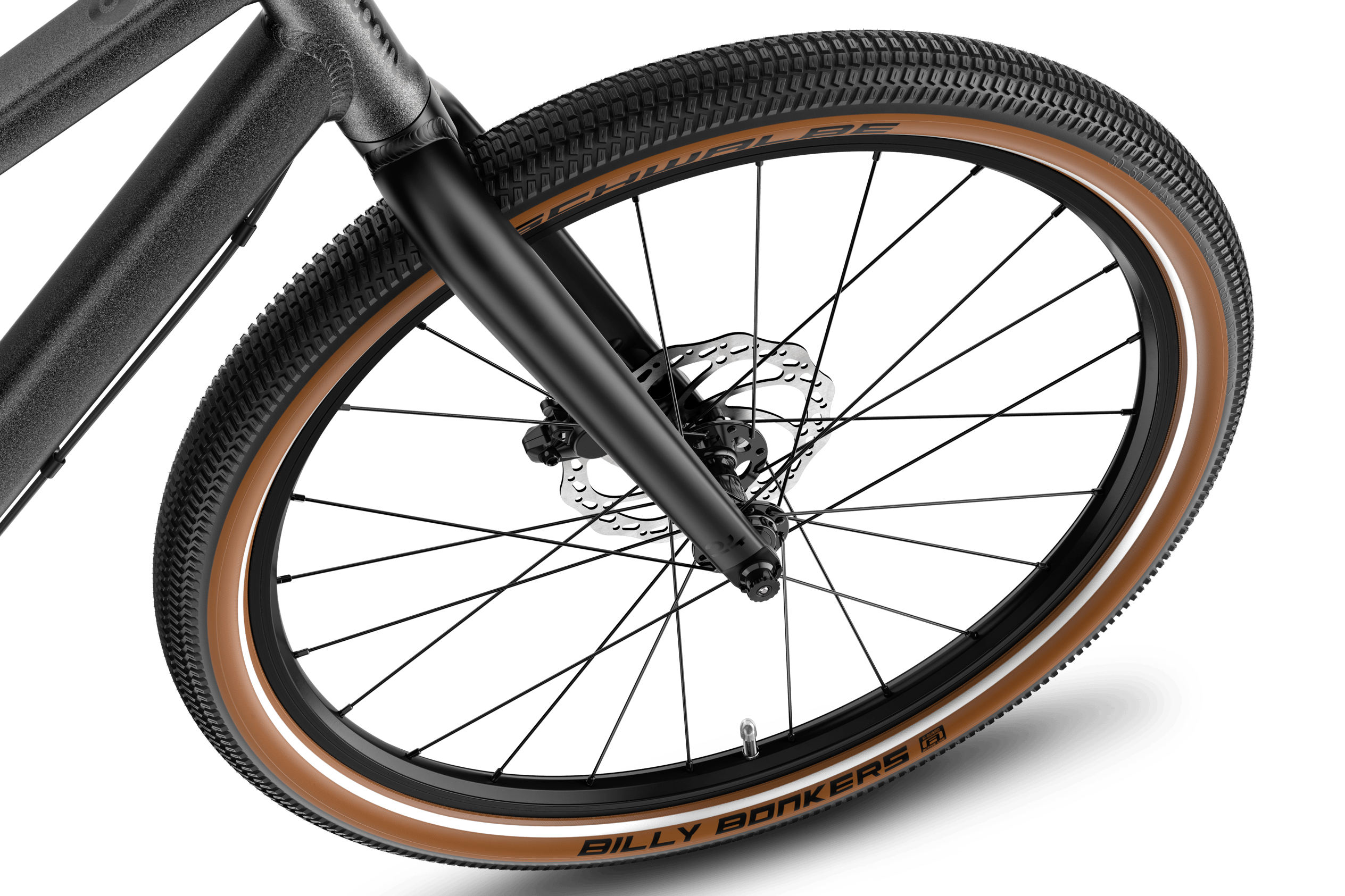Detailansicht des 24-Zoll-Vorderrads am woom EXPLORE e 5 E-Bike.