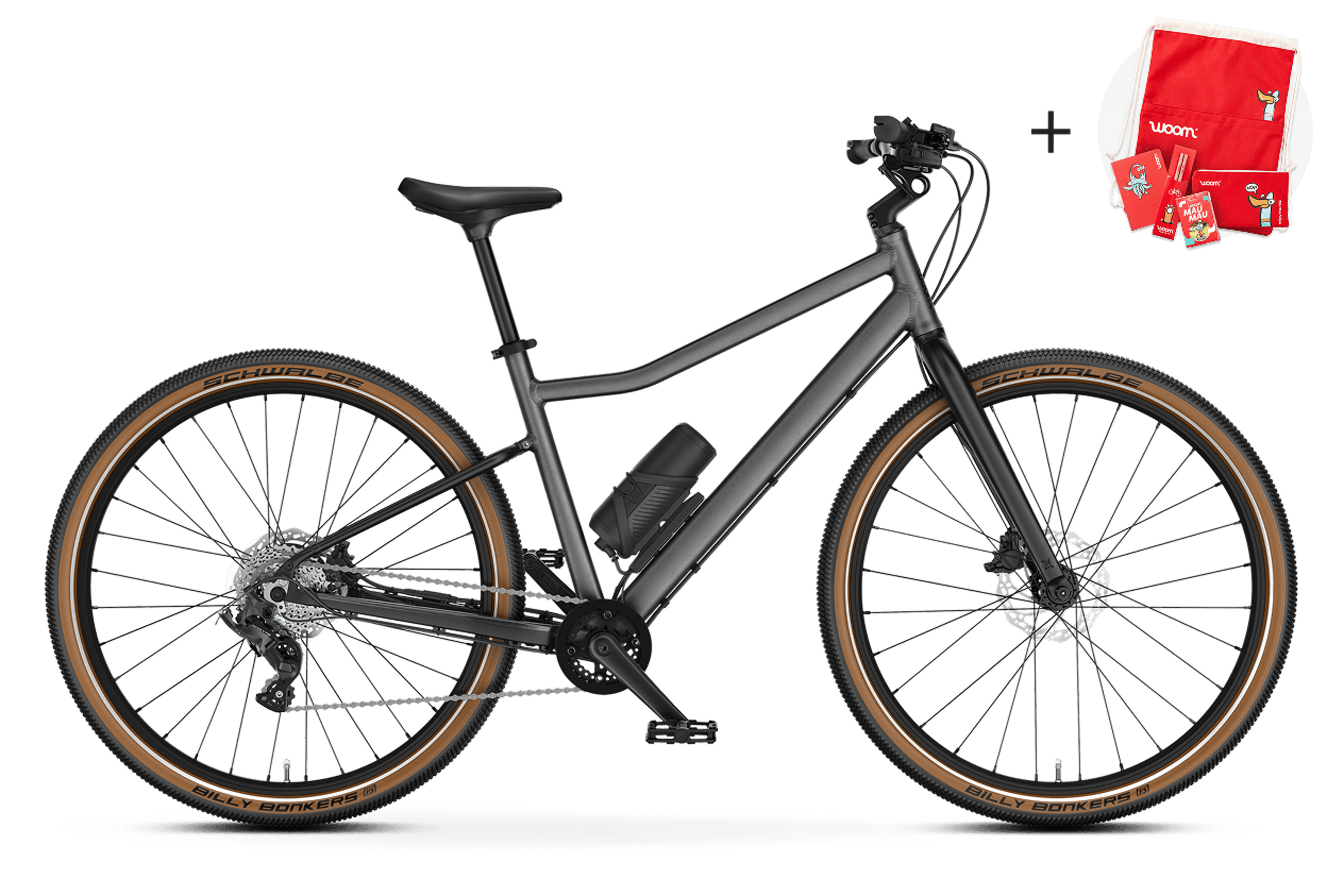 Seitenansicht des woom EXPLORE e 6 E-Bikes, Fahrtrichtung nach rechts.