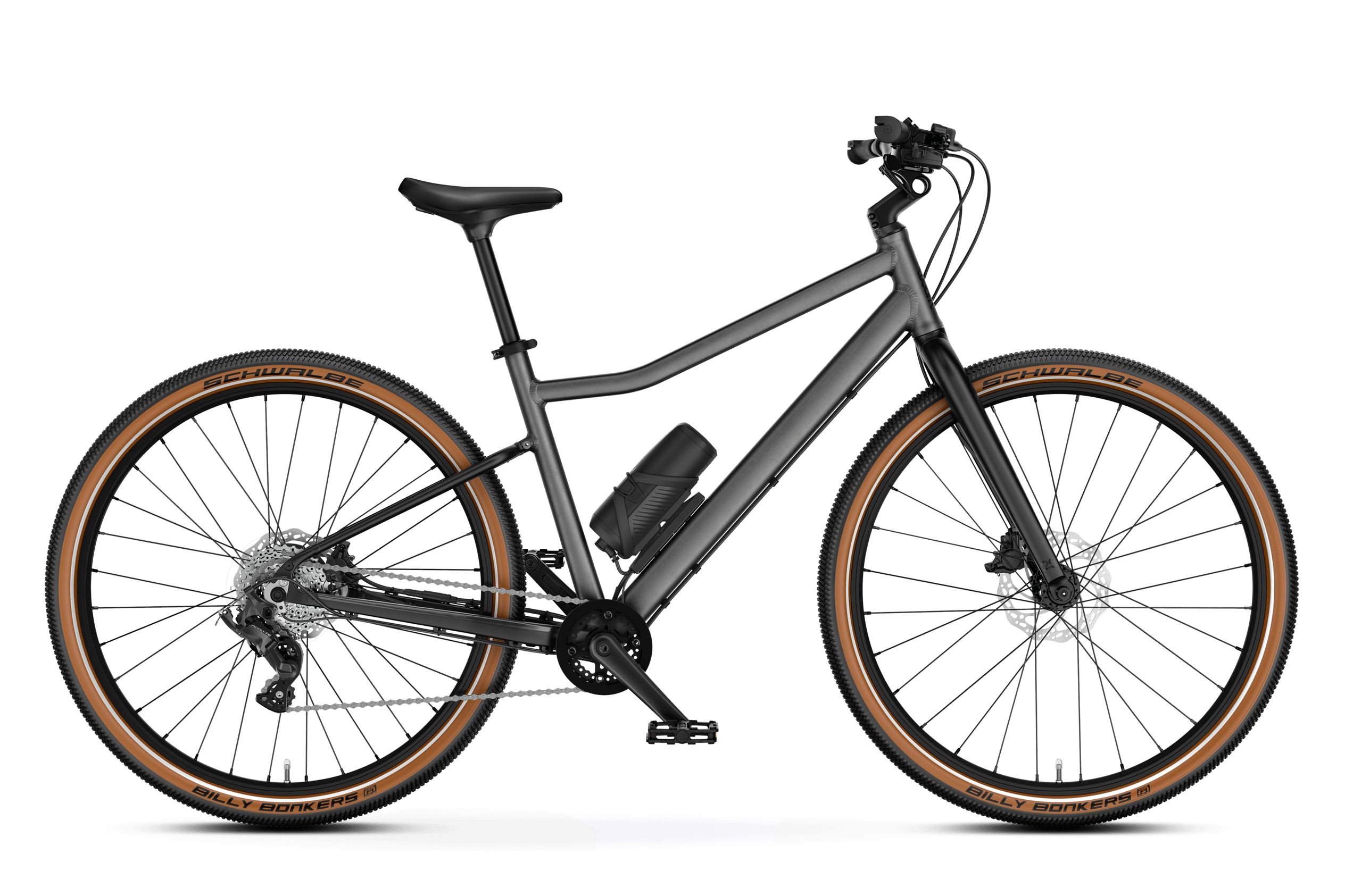 Seitliche Frontansicht des woom EXPLORE e 6 E-Bikes für Kinder ab zehn Jahren.