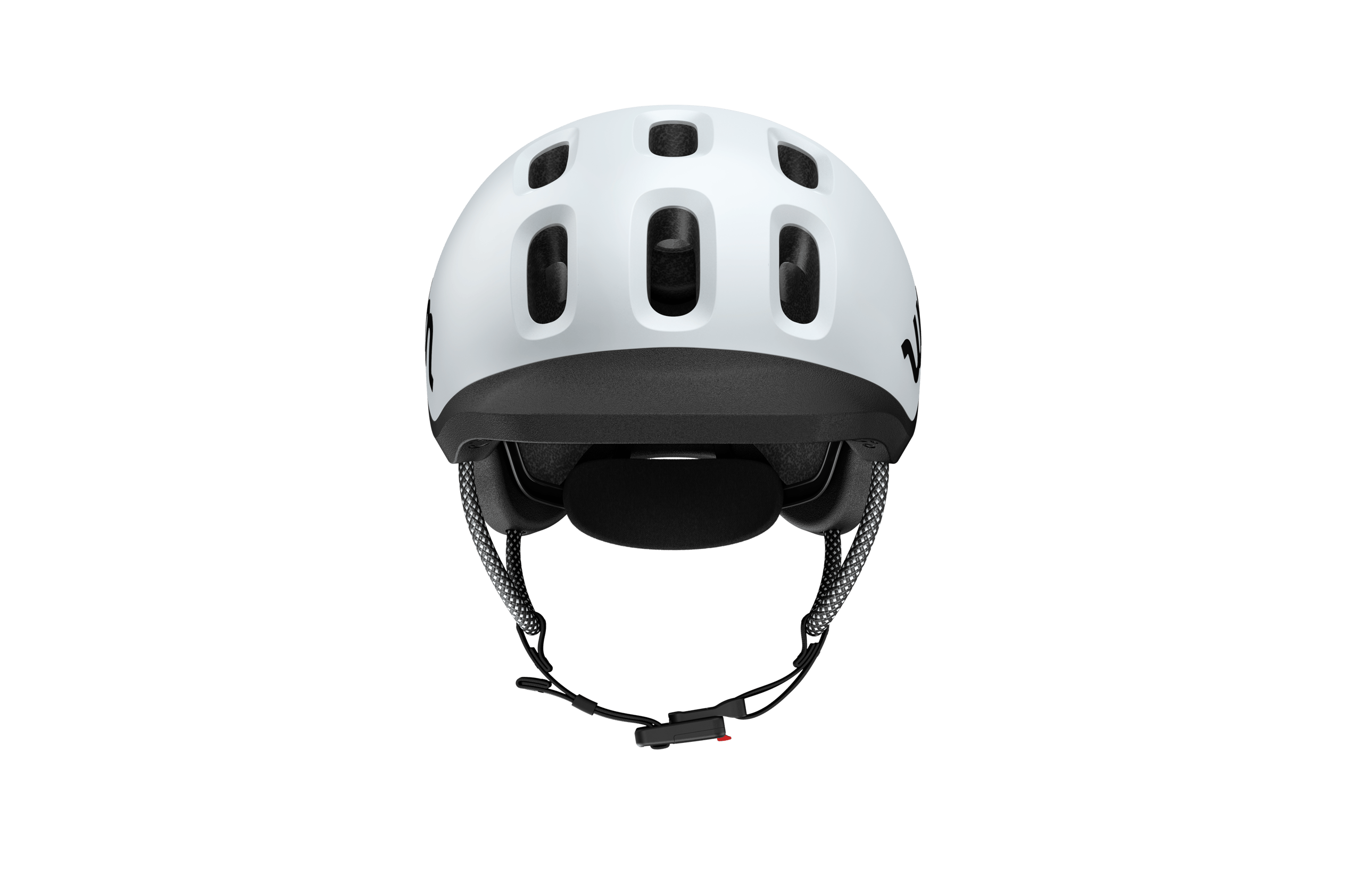 Front view of the READY Kids' Helmet with the black protective visor and padding