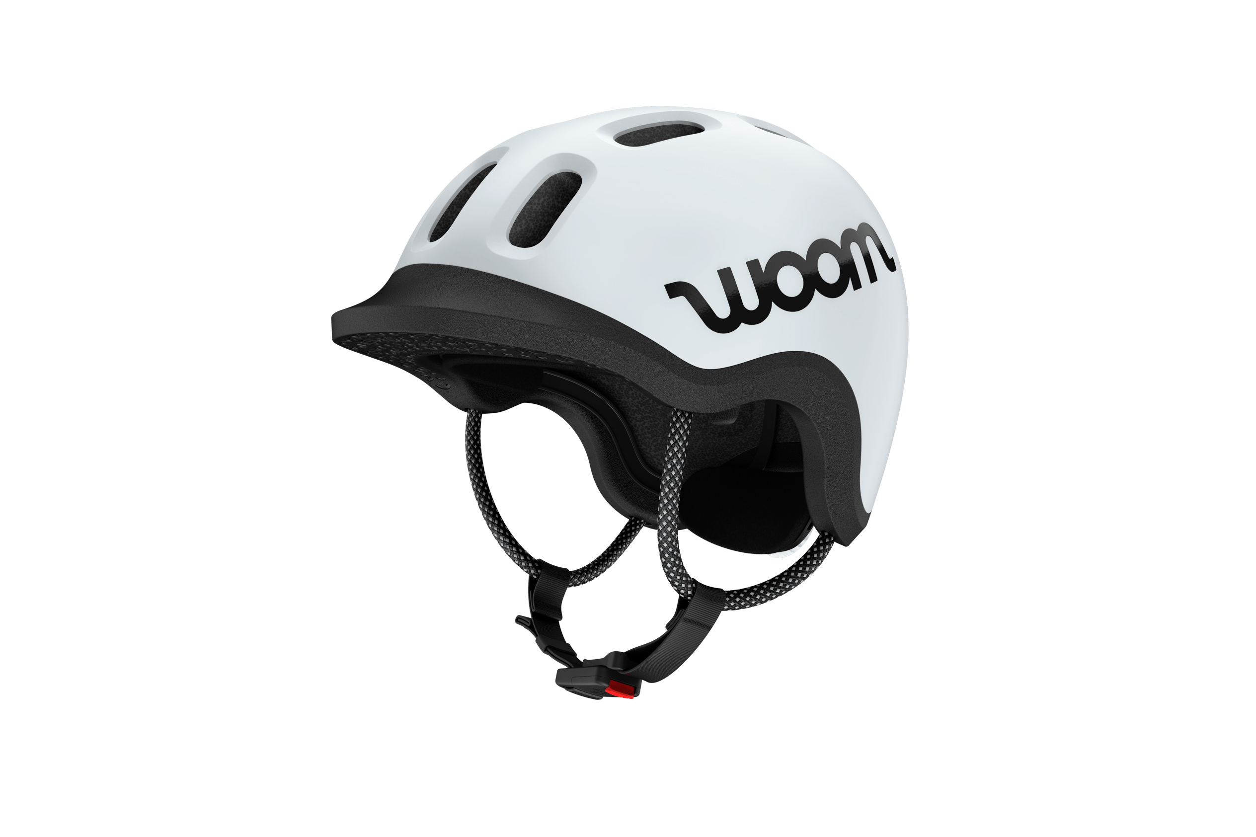 Side front view of the READY Kids' Helmet with a red outer shell, black visor and black inner shell
