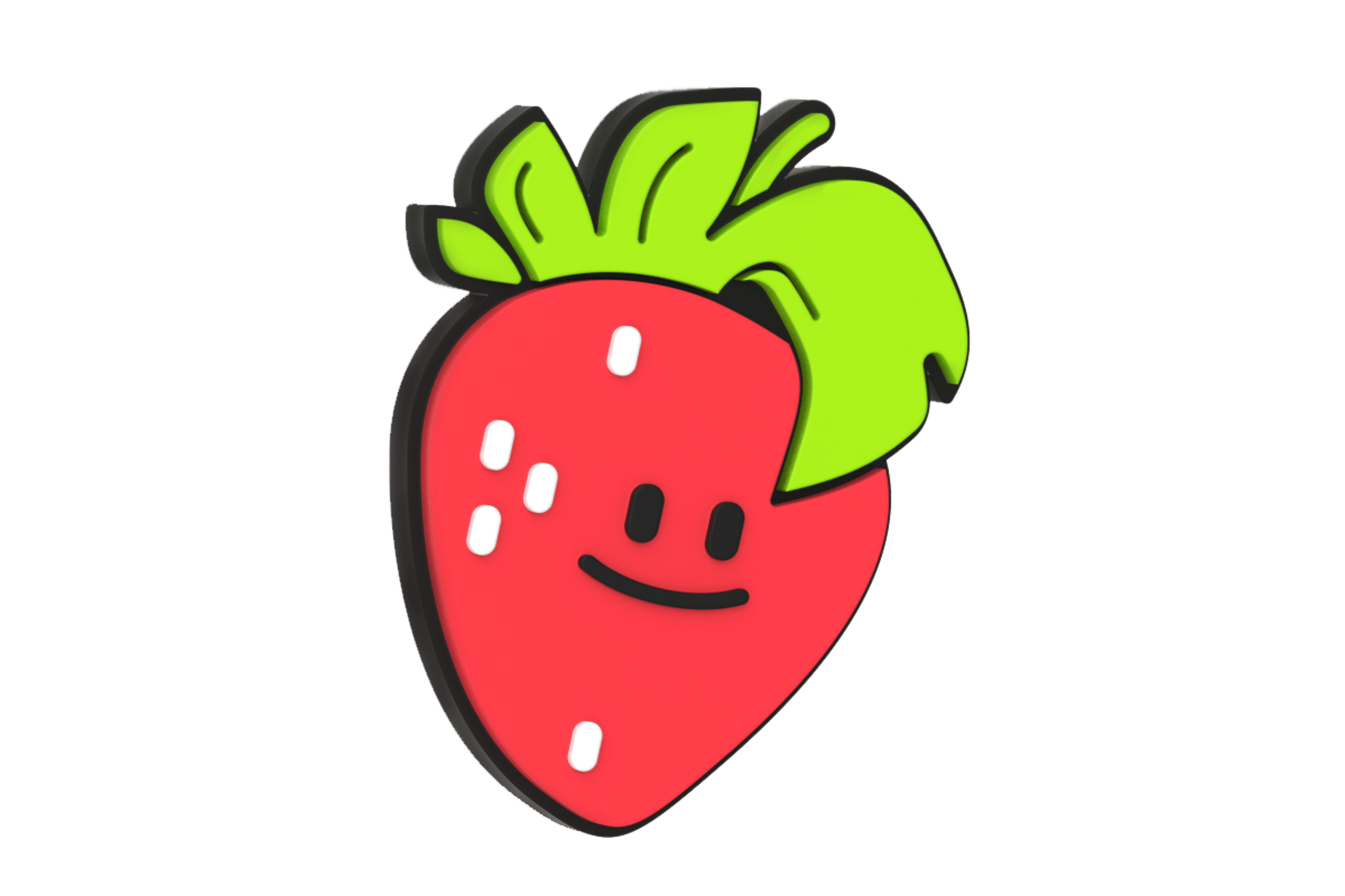 Product image of two googly eyes and a red strawberry with a smiley face for use on the POP Kids' Bike Basket by woom