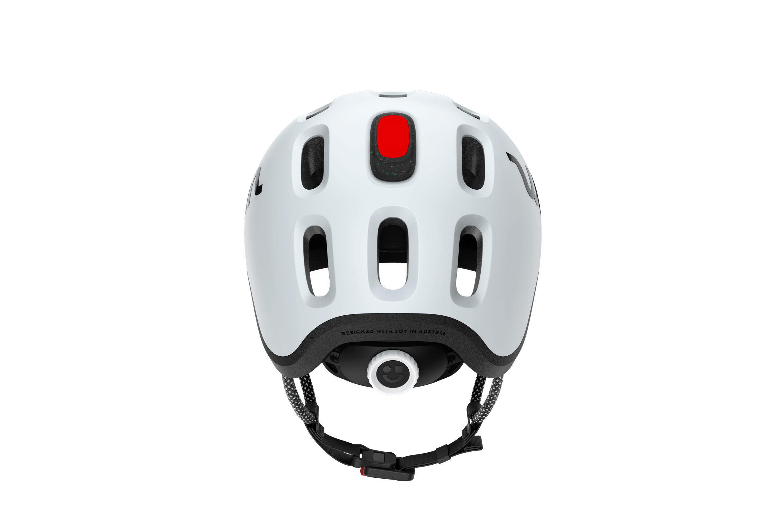 Rear view of the READY Kids' Helmet with the red LED rear light in the top ventilation hole