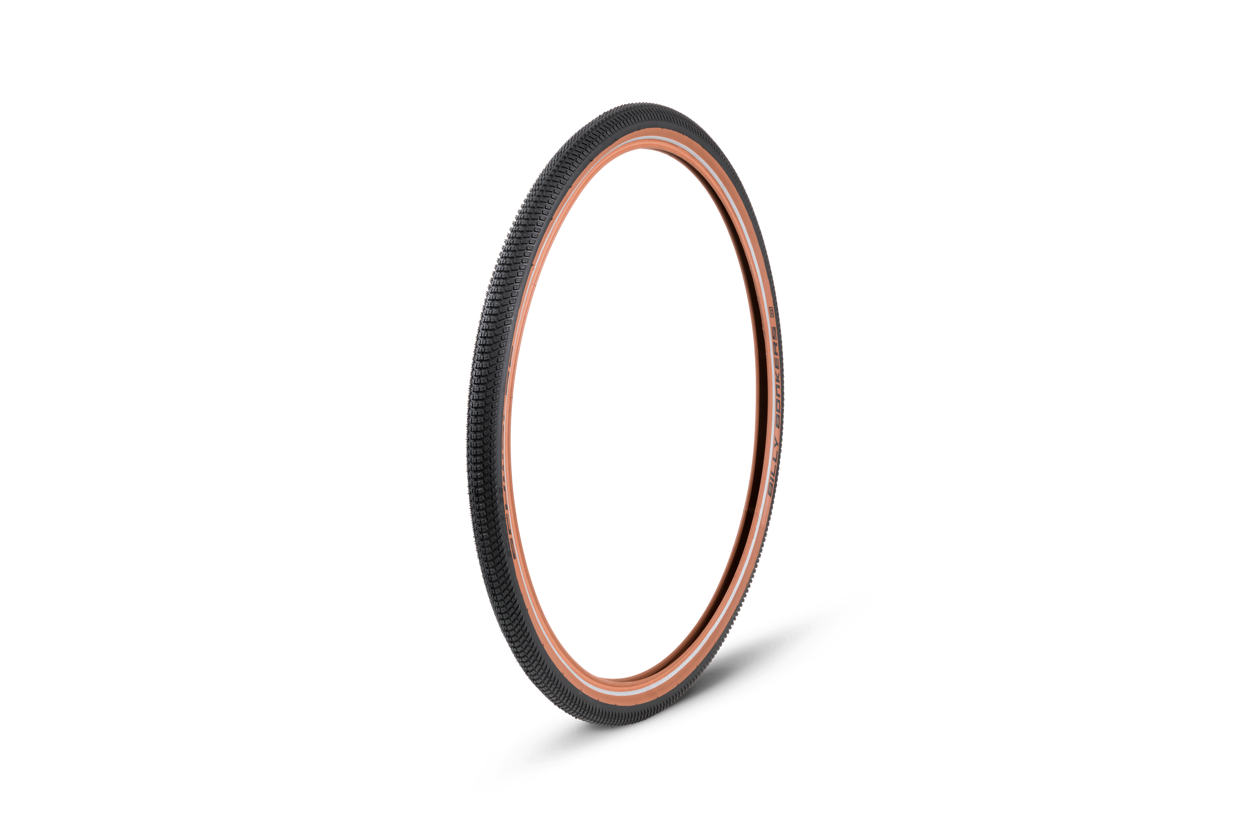 Black tire for a bicycle wheel with brown sidewalls.