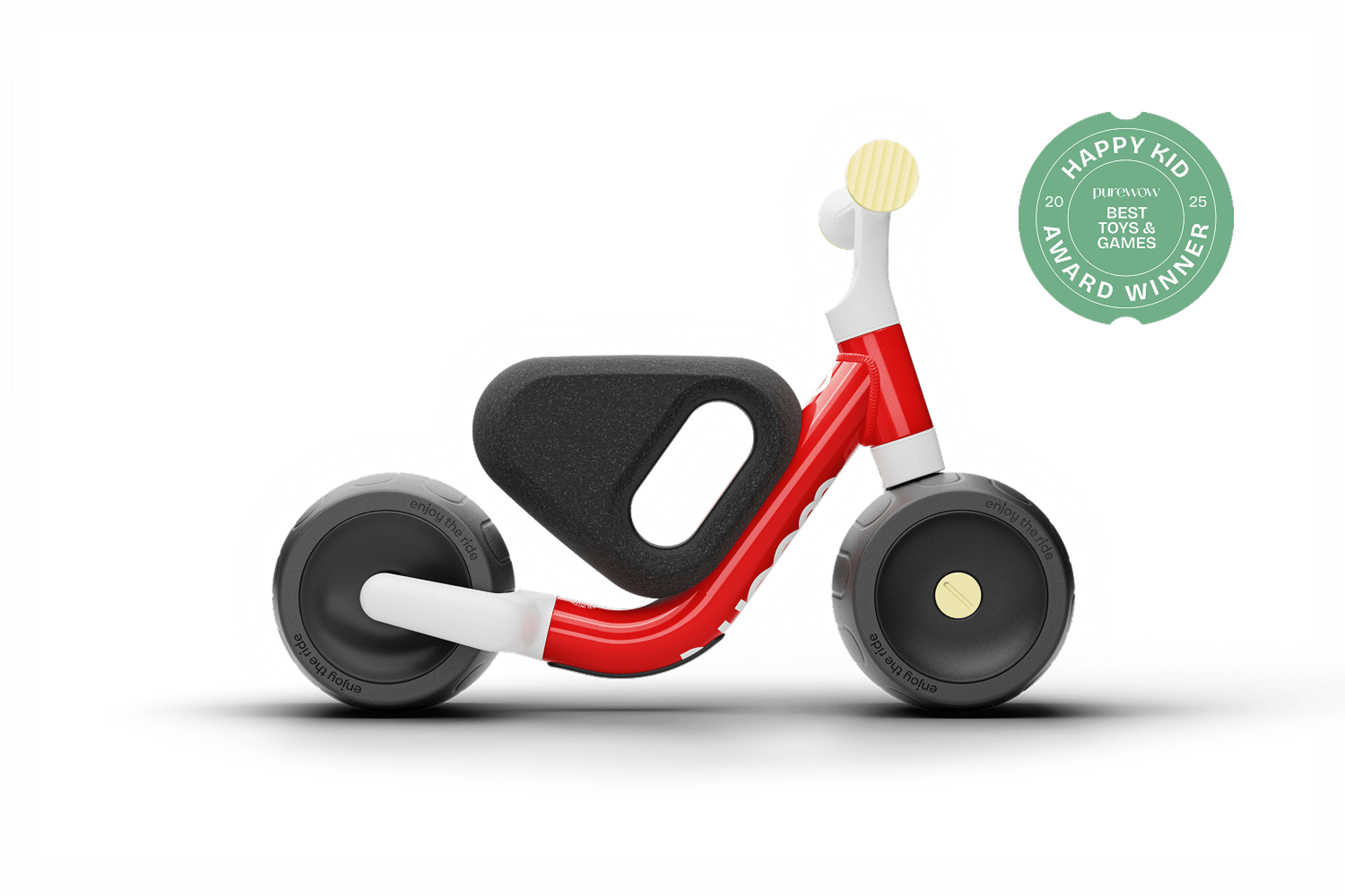 Side view of the woom WOW, with the bike facing right and the seat, handlebars and tires visible from the side