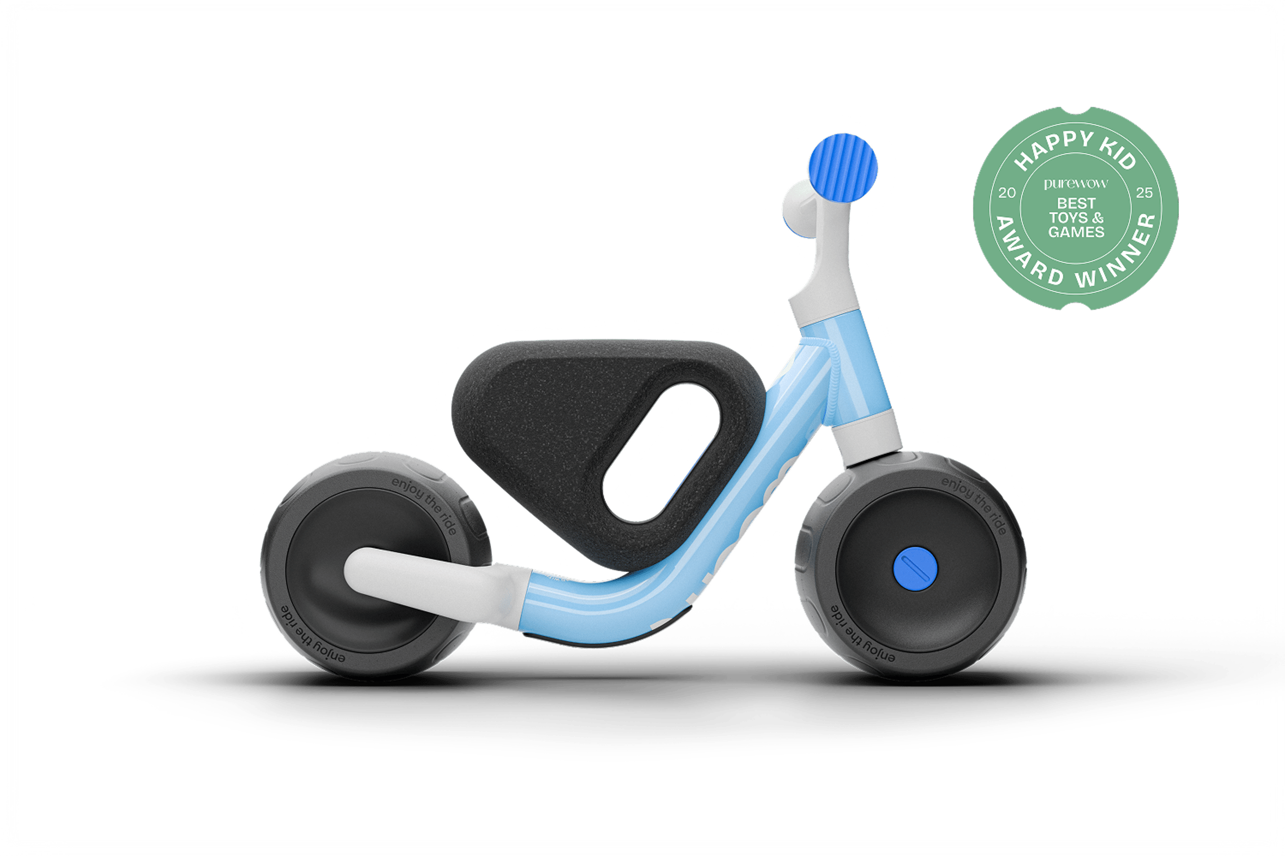 Side view of the woom WOW, with the bike facing right and the seat, handlebars and tires visible from the side