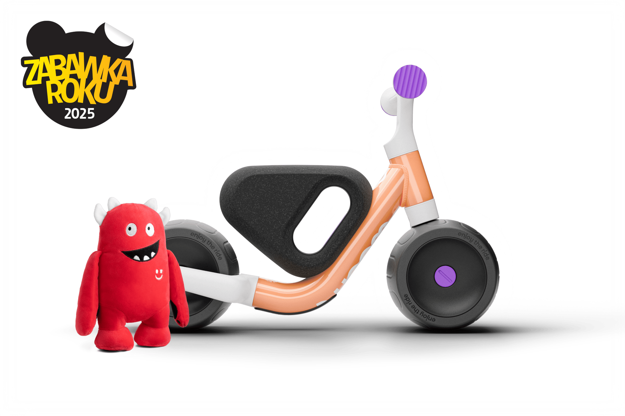 Widok boczny roweru woom WOW, rower skierowany w prawo, widoczne z boku siodełko, kierownica i opony.