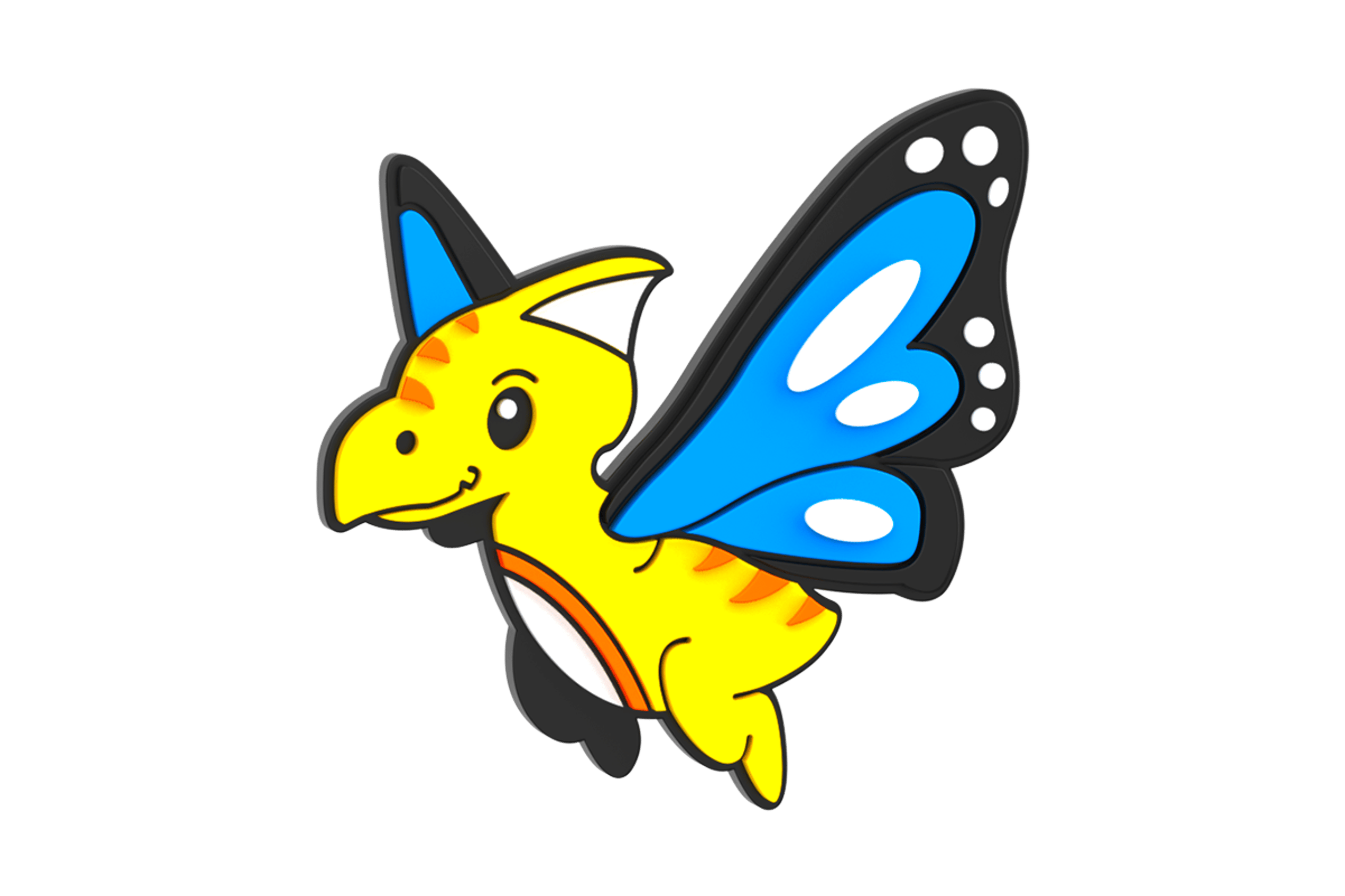 Product image of a banana-shark charm and a sunglasses-wearing sunflower charm for use on the POP Kids' Bike Basket by woom