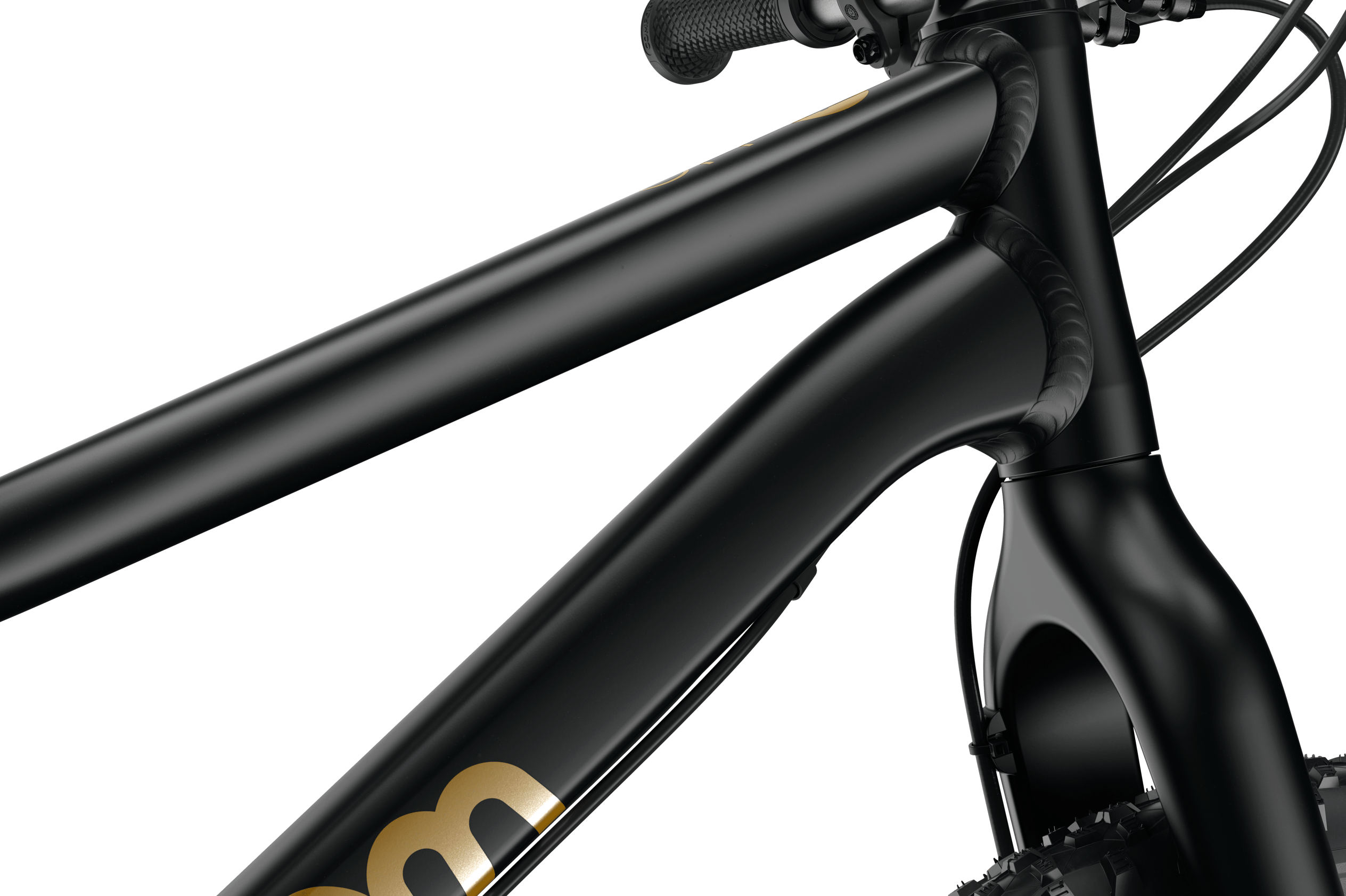 Black frame of OFF 4 (newest edition) bike with gold woom logo