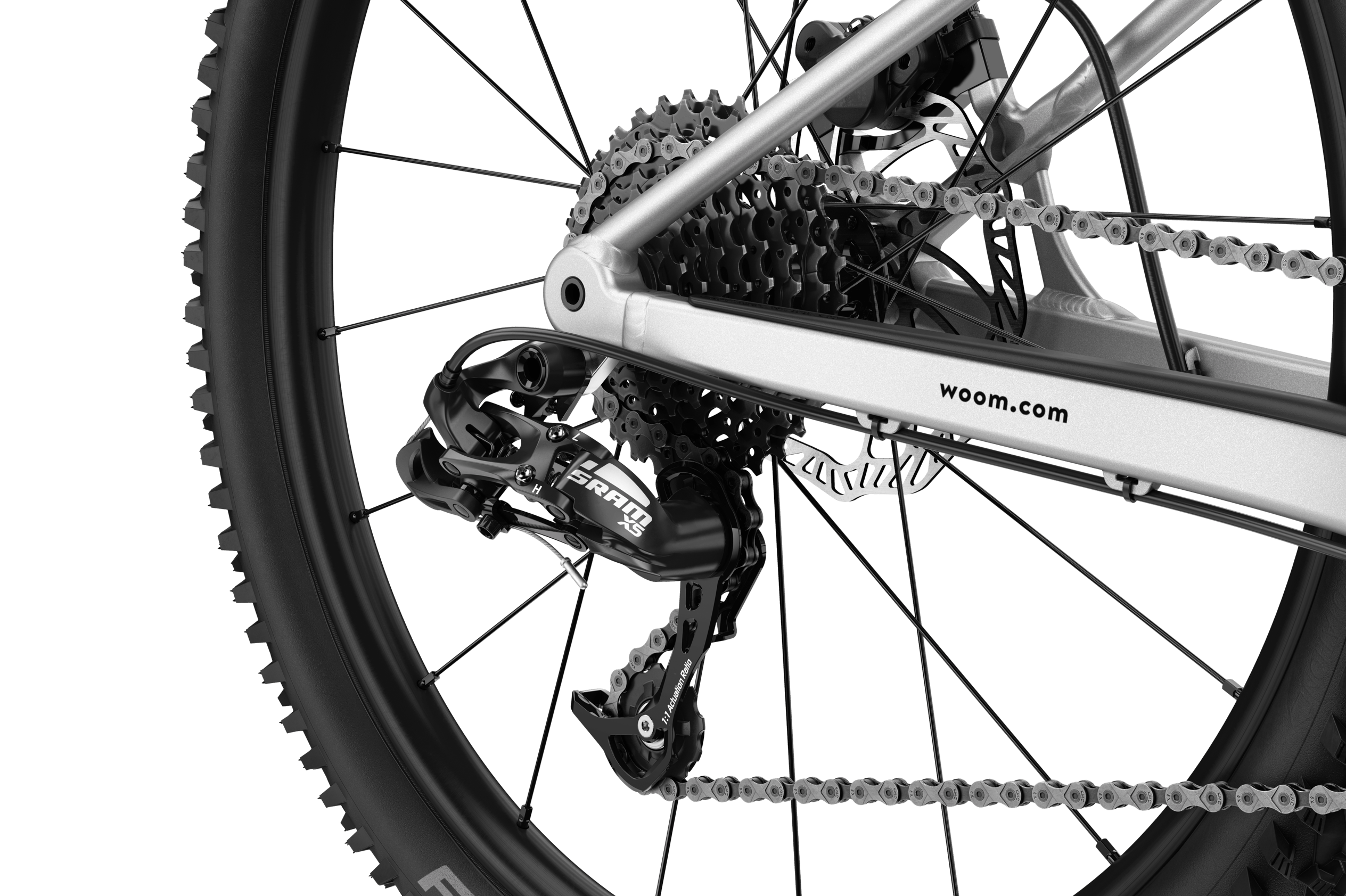 Vue détaillée du sélecteur de vitesses SRAM X5 du VTT enfant woom OFF AIR 4.