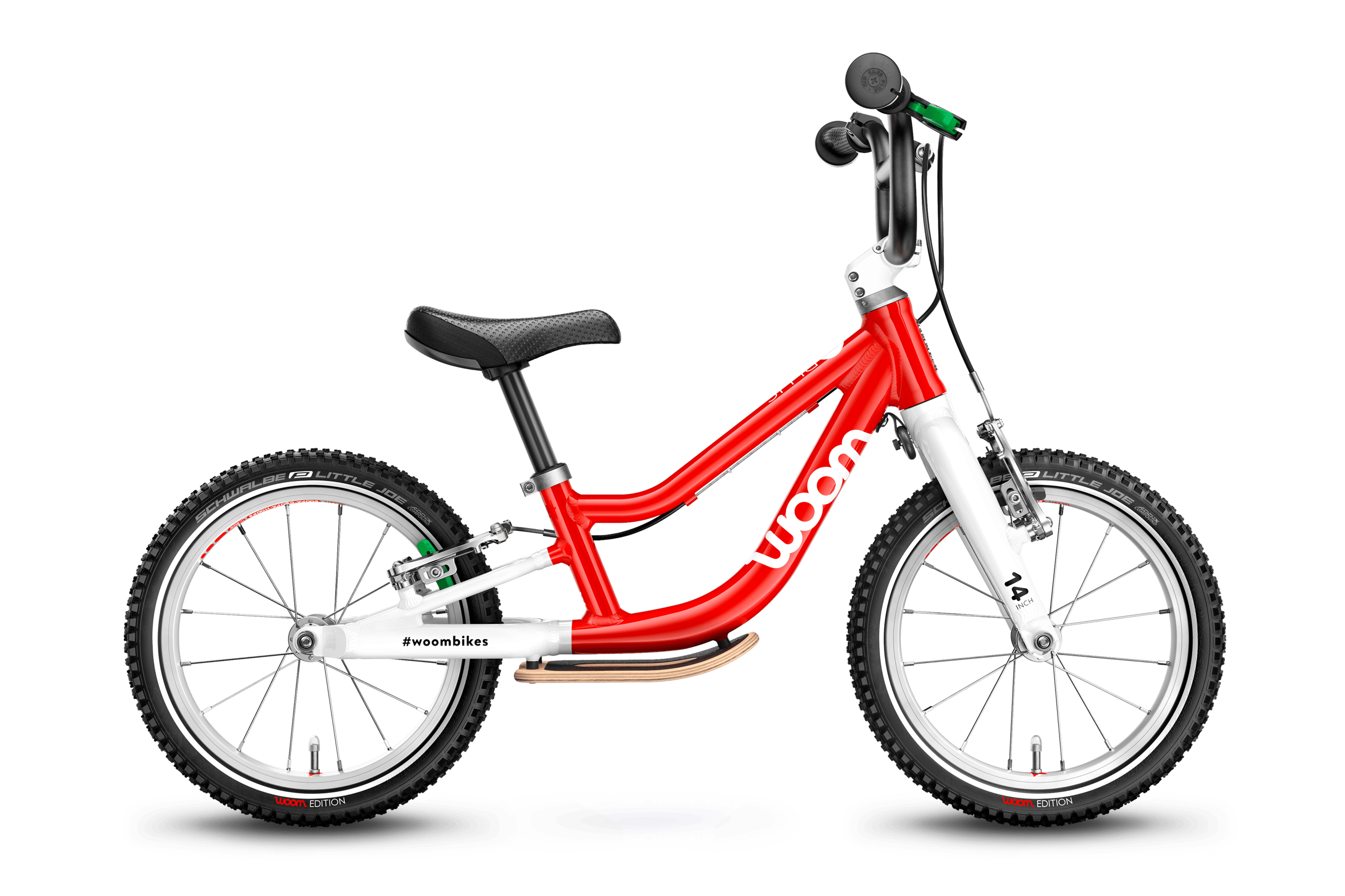 Profile view of the woom ORIGINAL 1 PLUS balance bike for children aged 3 years and up.