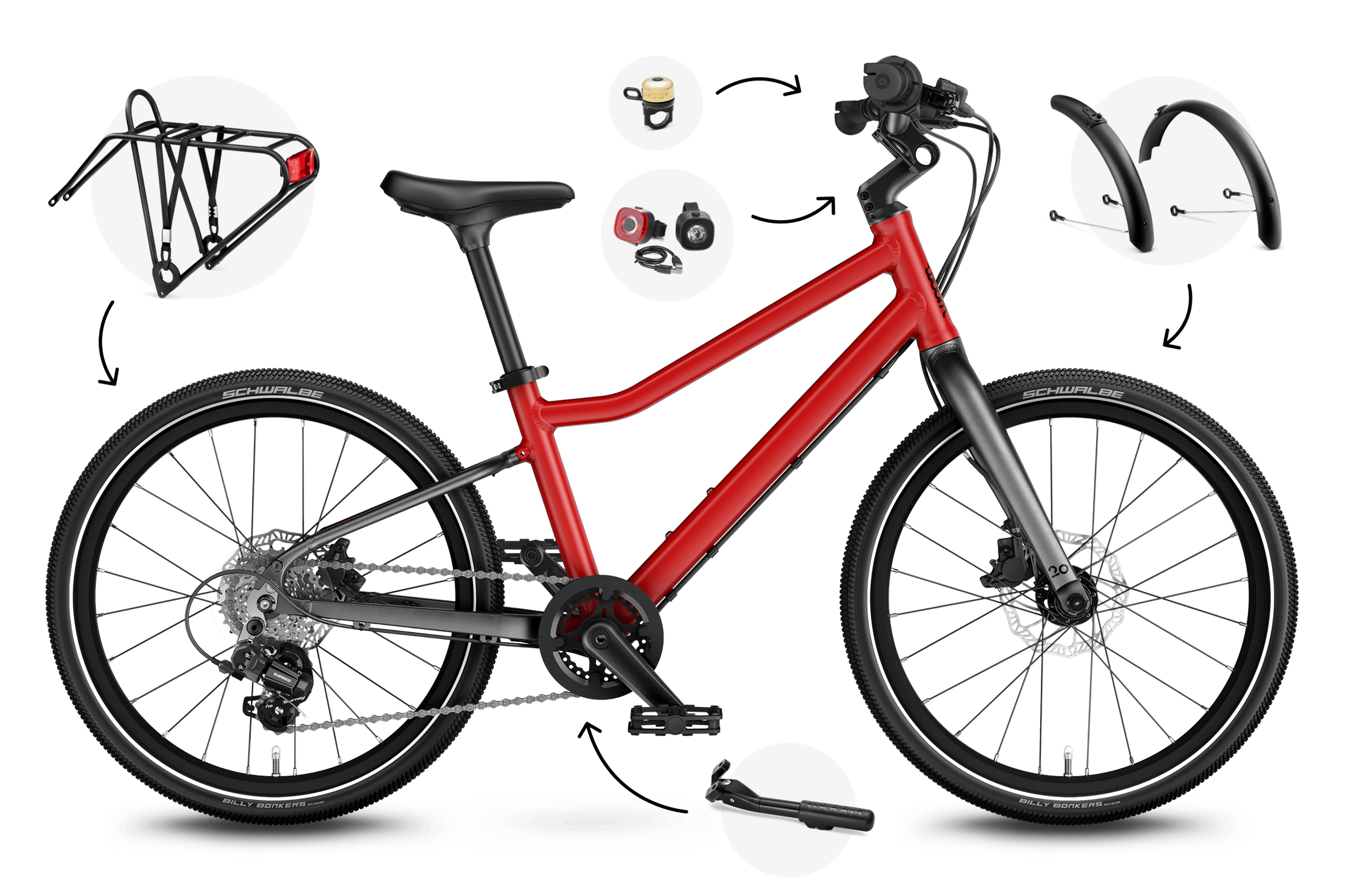 Zijaanzicht van de kinderfiets woom EXPLORE 4, rijrichting naar rechts.