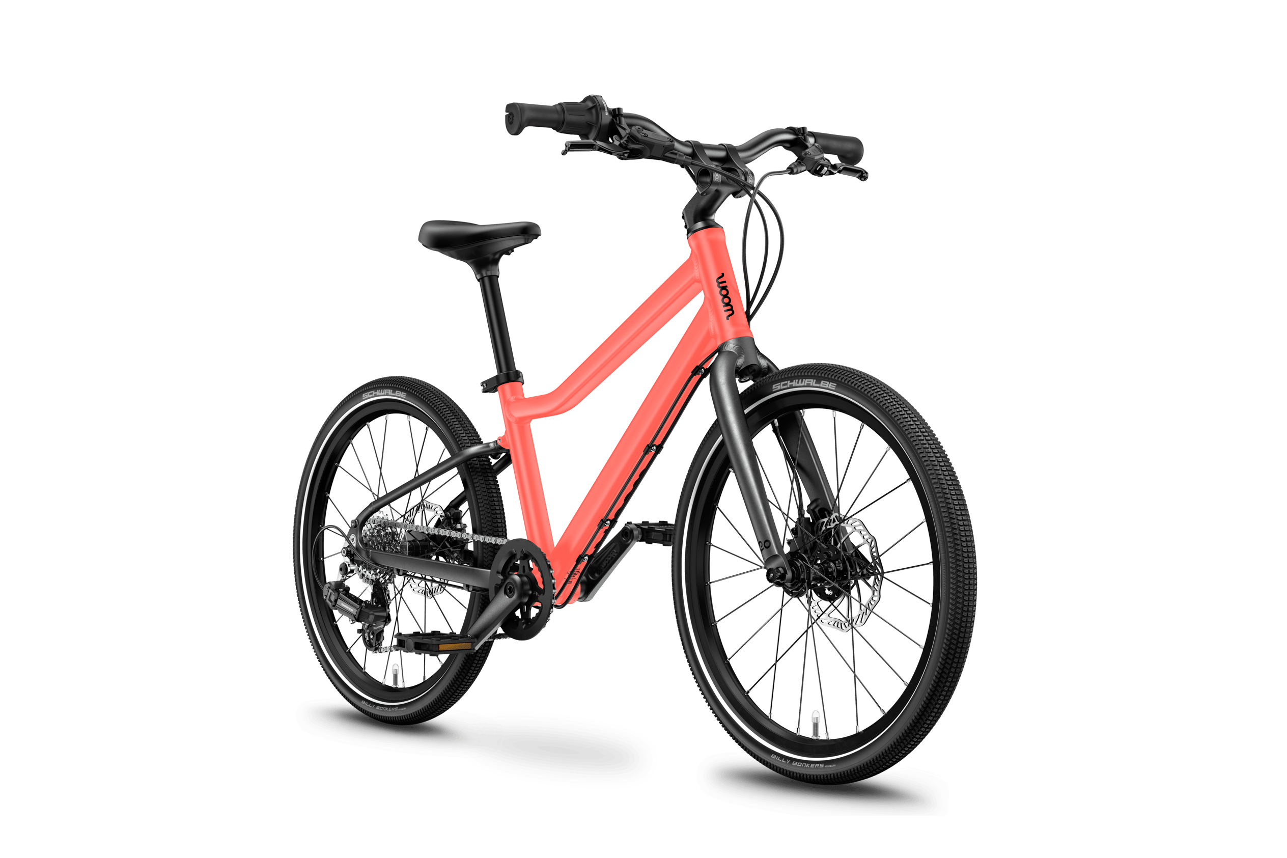 Side front view of the woom EXPLORE 4 bike for children aged 6 years and up.