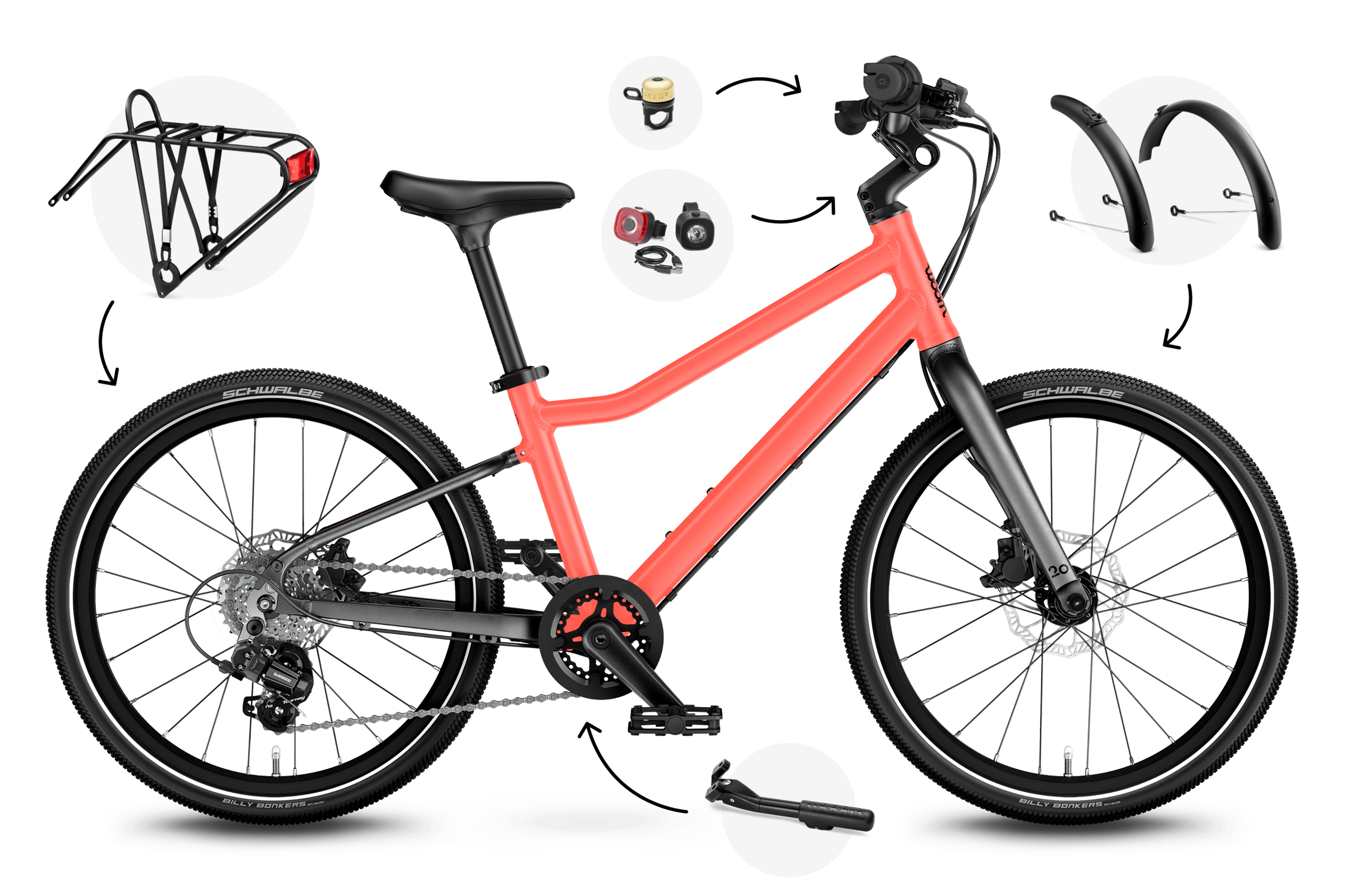 Profile view of the woom EXPLORE 4 children's bike, direction of travel to the right.
