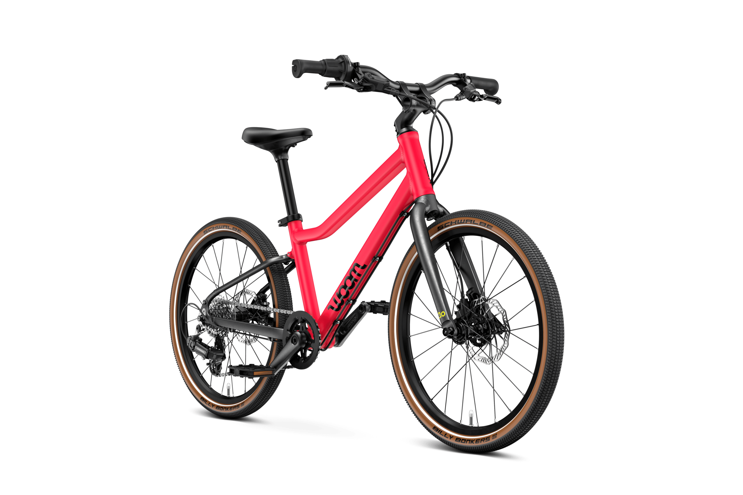 Side front view of the woom EXPLORE 4 bike for children aged 6 years and up.