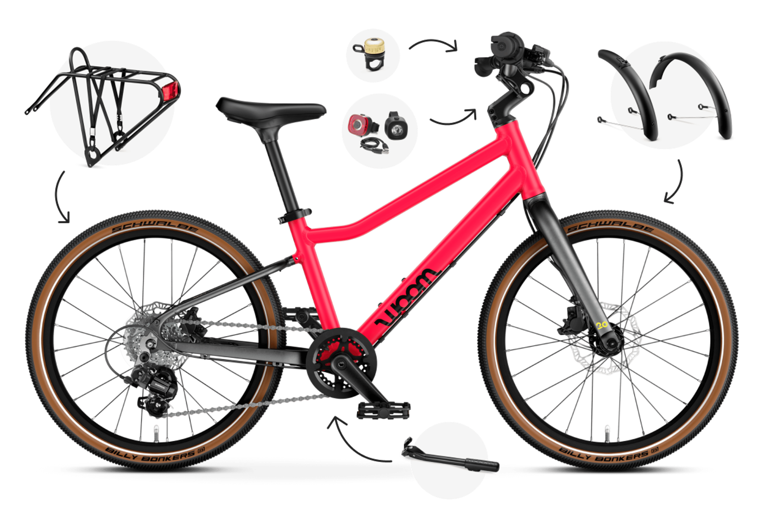 Profile view of the woom EXPLORE 4 children's bike, direction of travel to the right.