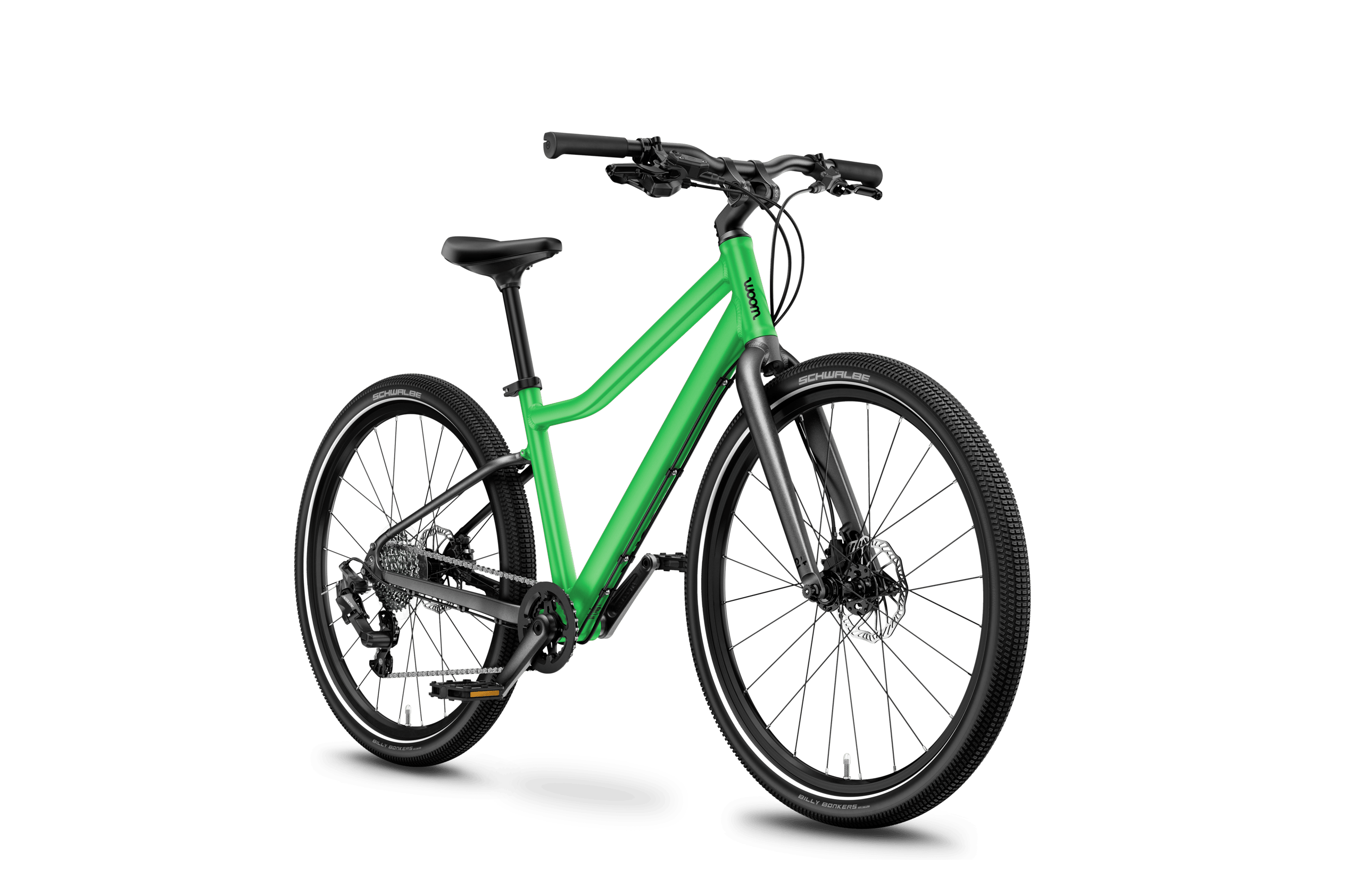 Side front view of the woom EXPLORE 5 bike for children aged 7 years and up.