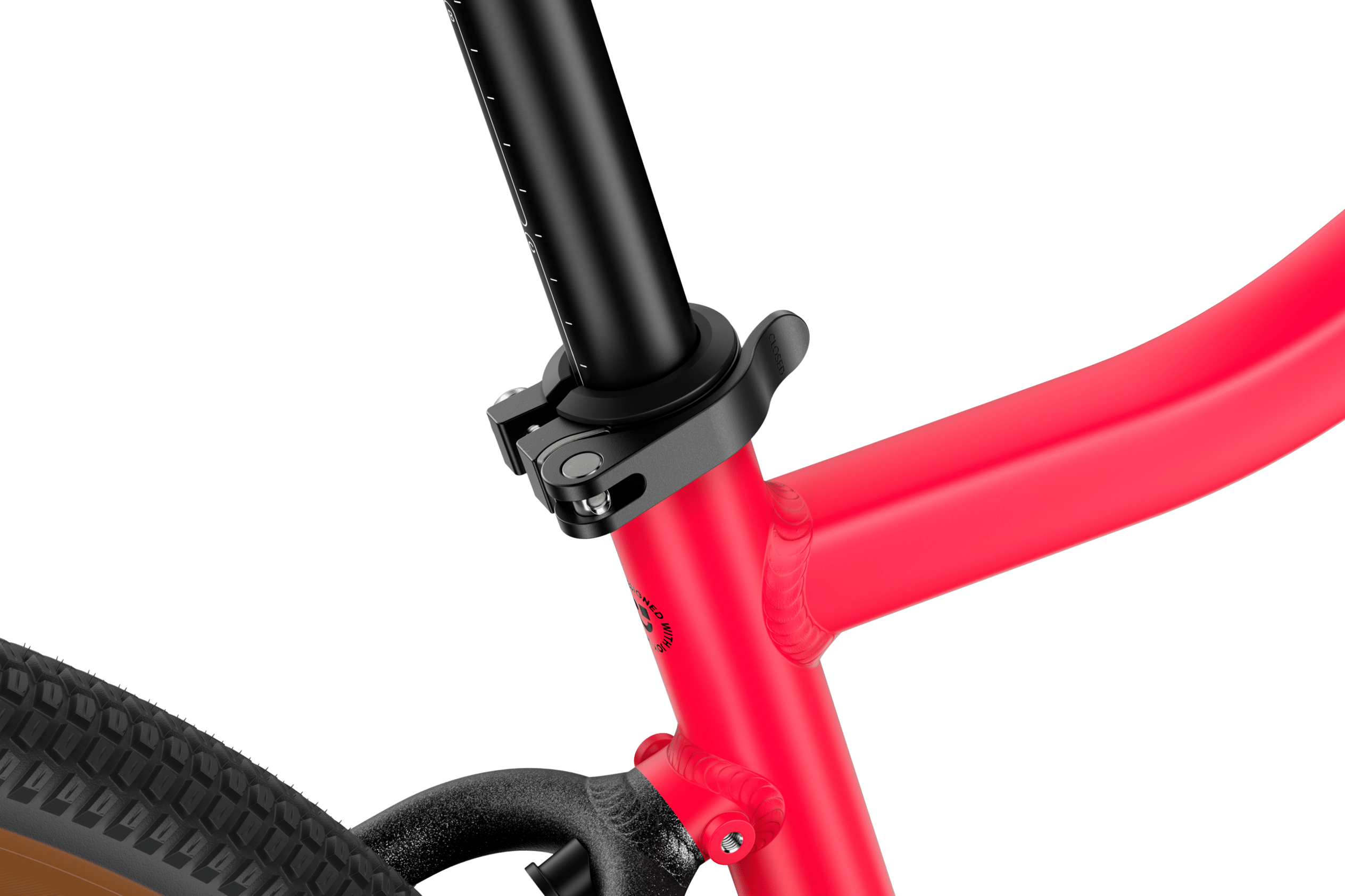 Detailansicht des schwarzen Sattelschnellspanners am woom EXPLORE 5 Kinderfahrrad.