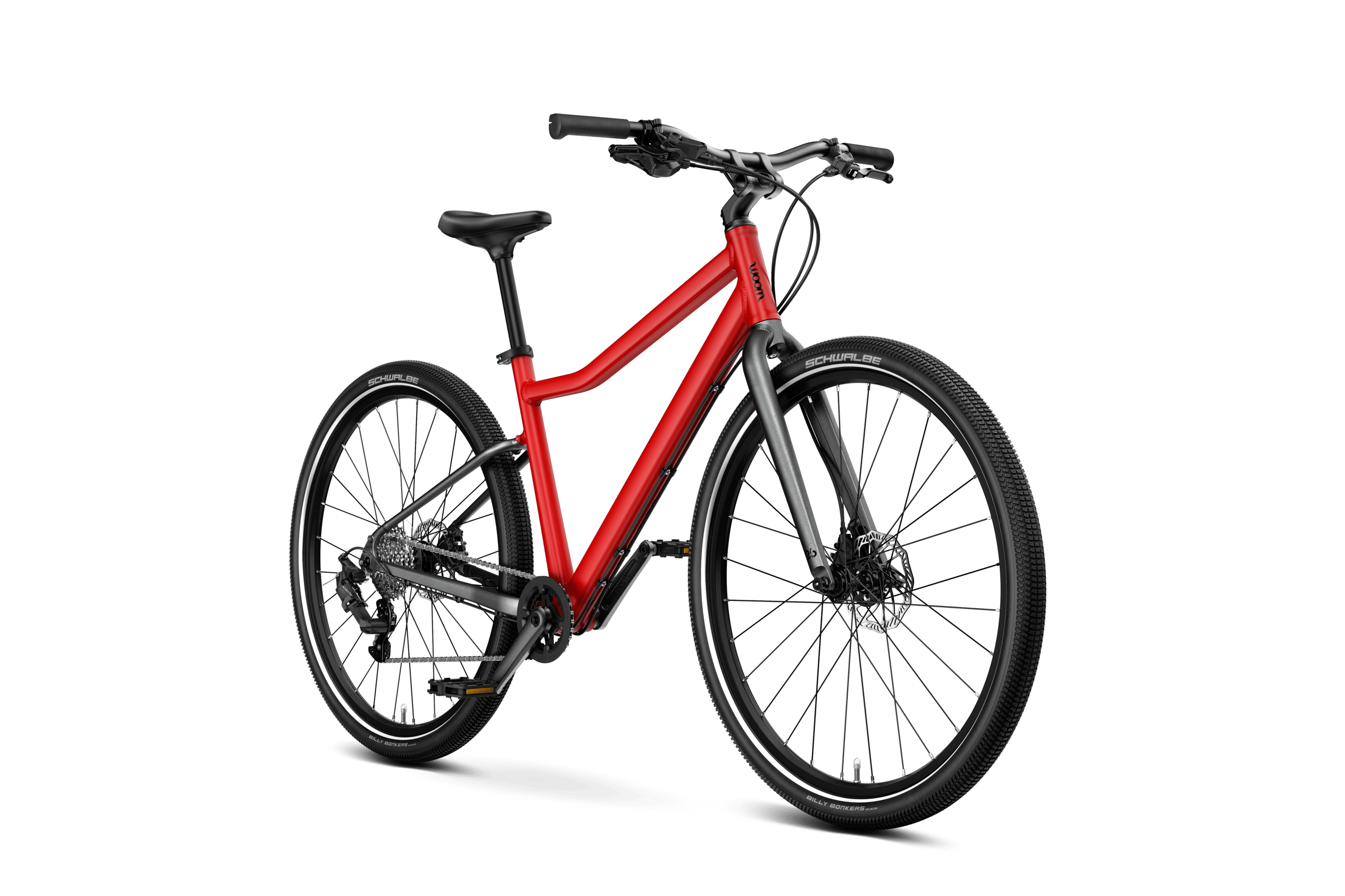Sidovy framifrån av woom EXPLORE 6-cykeln för barn från 10 år.