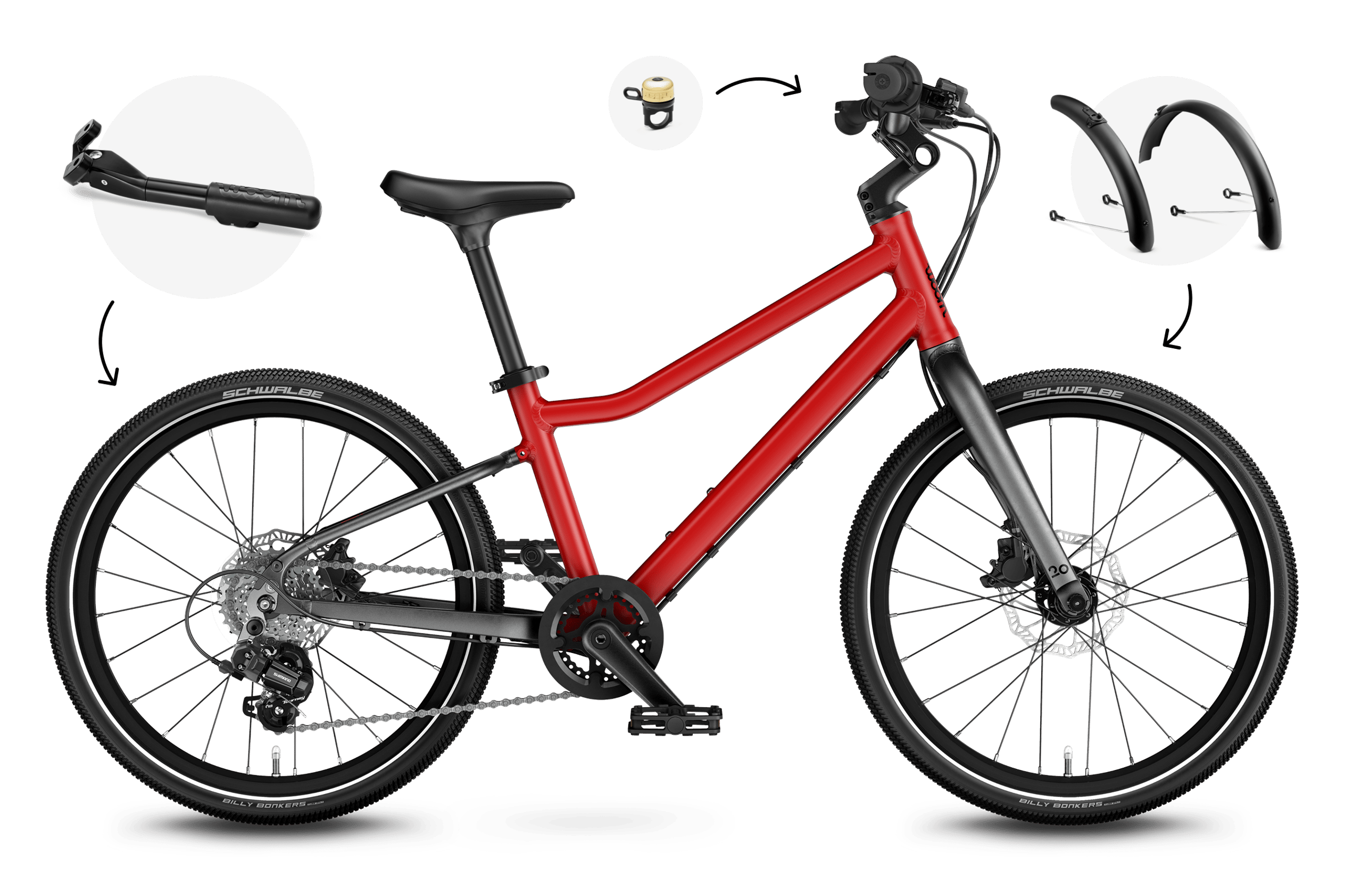 Zijaanzicht van de kinderfiets woom EXPLORE 4, rijrichting naar rechts.
