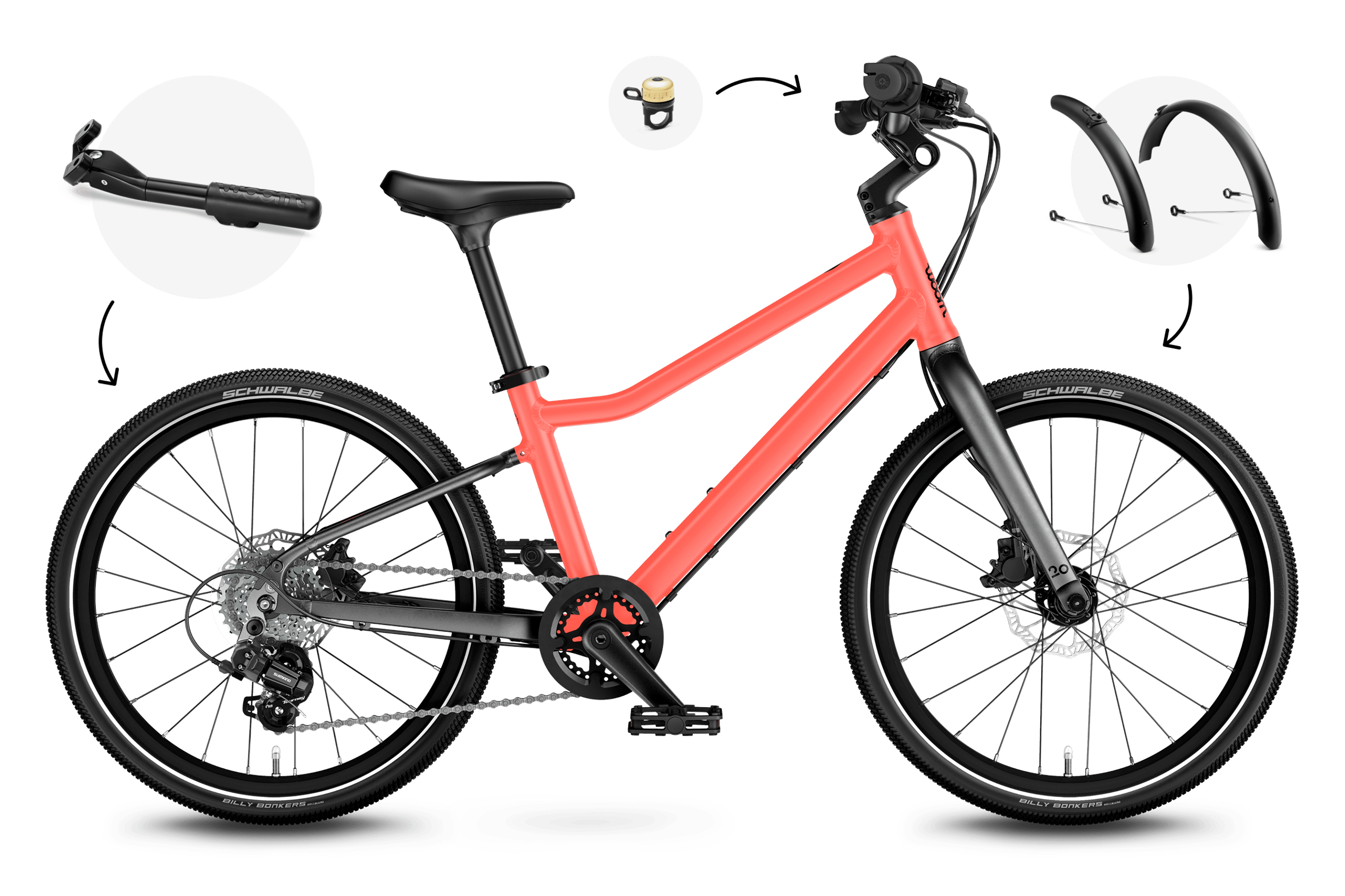 Profile view of the woom EXPLORE 4 children's bike, direction of travel to the right.