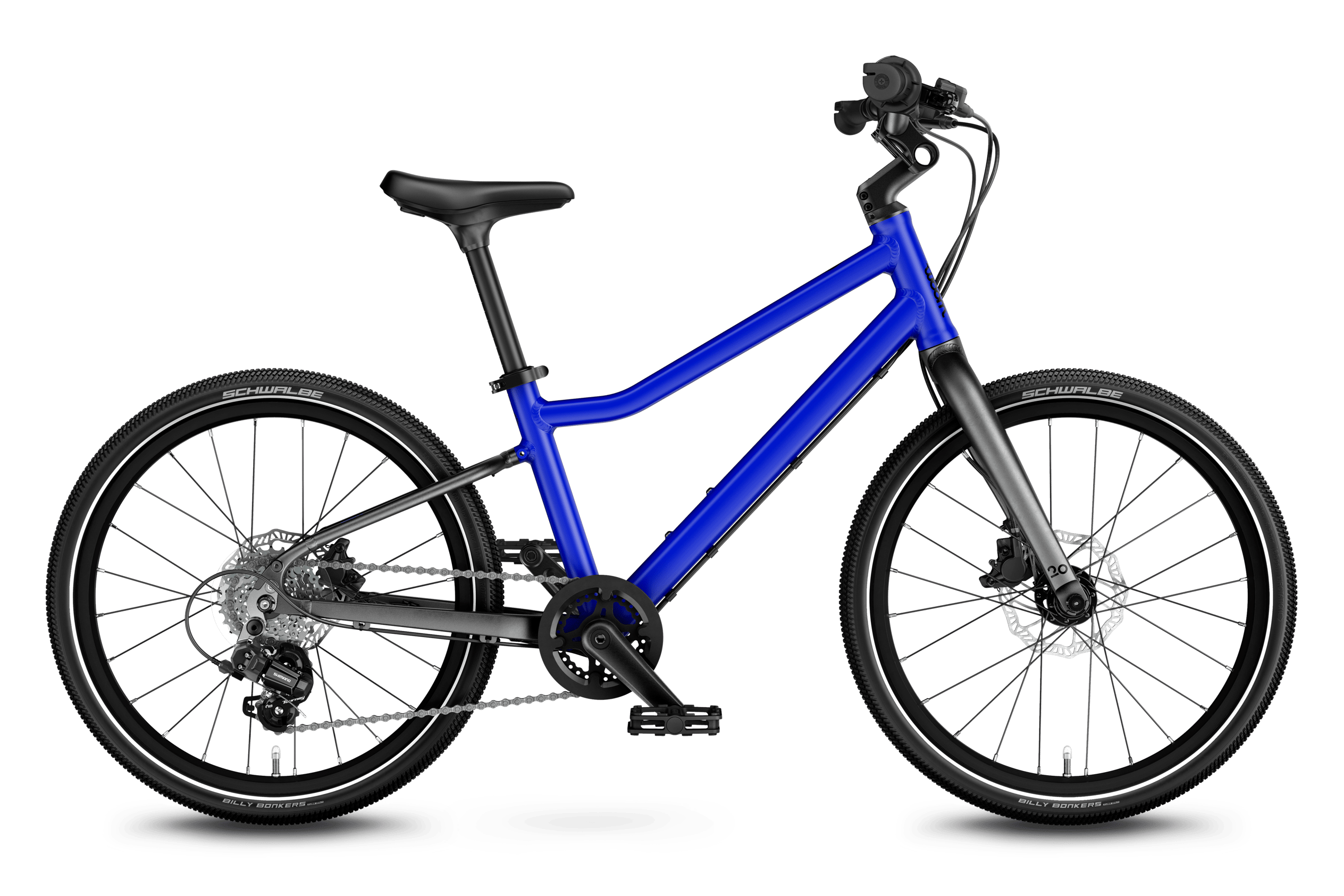 Sidovy framifrån av woom EXPLORE 4-cykeln för barn från 6 år.