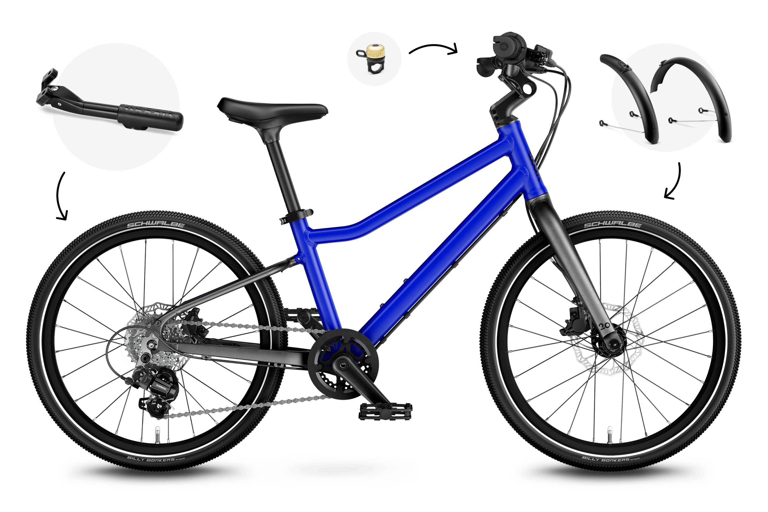 Sidovy av woom EXPLORE 4-barncykeln, färdriktning åt höger.