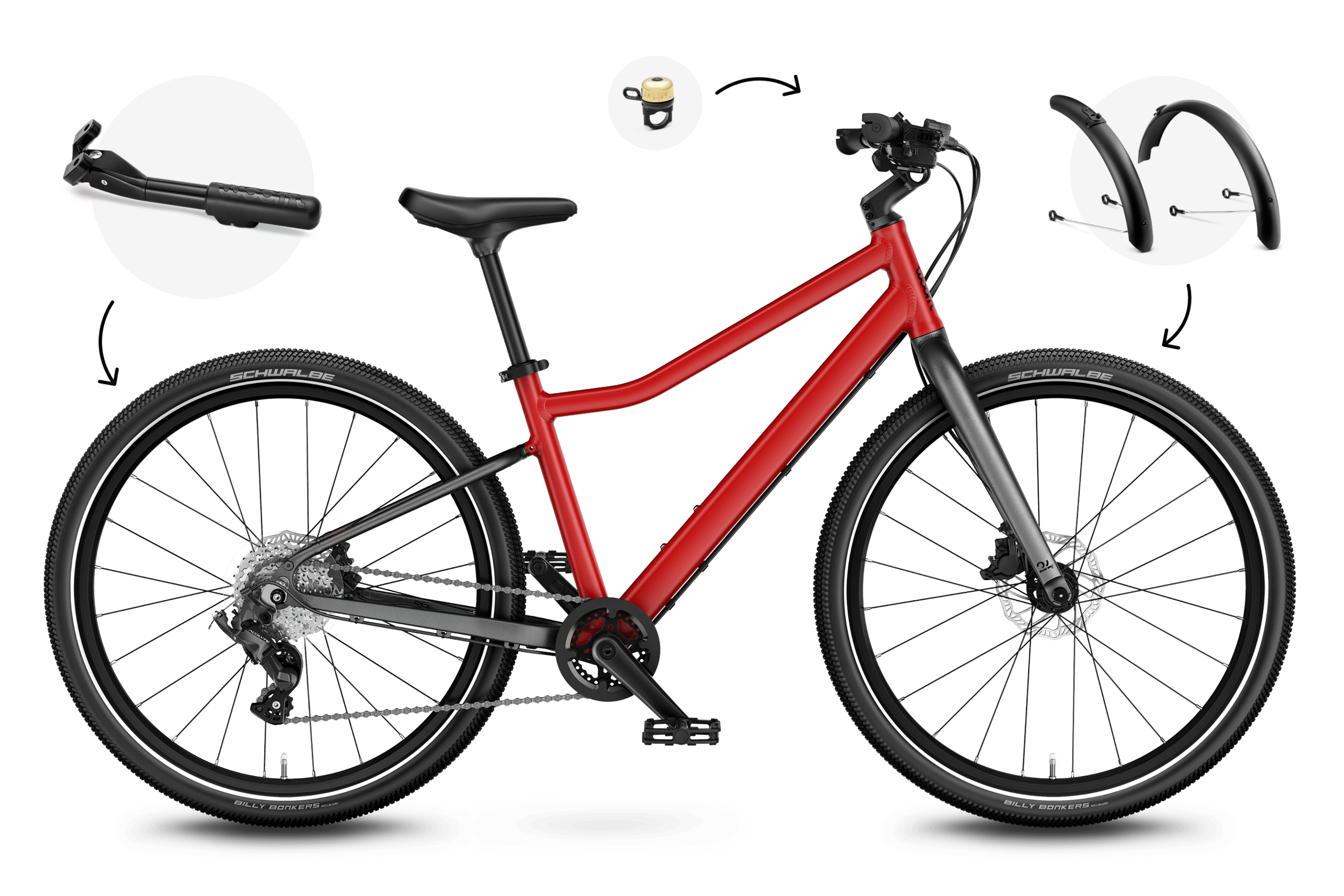 Vue latérale du vélo enfant woom EXPLORE 5, sens de la marche à droite.