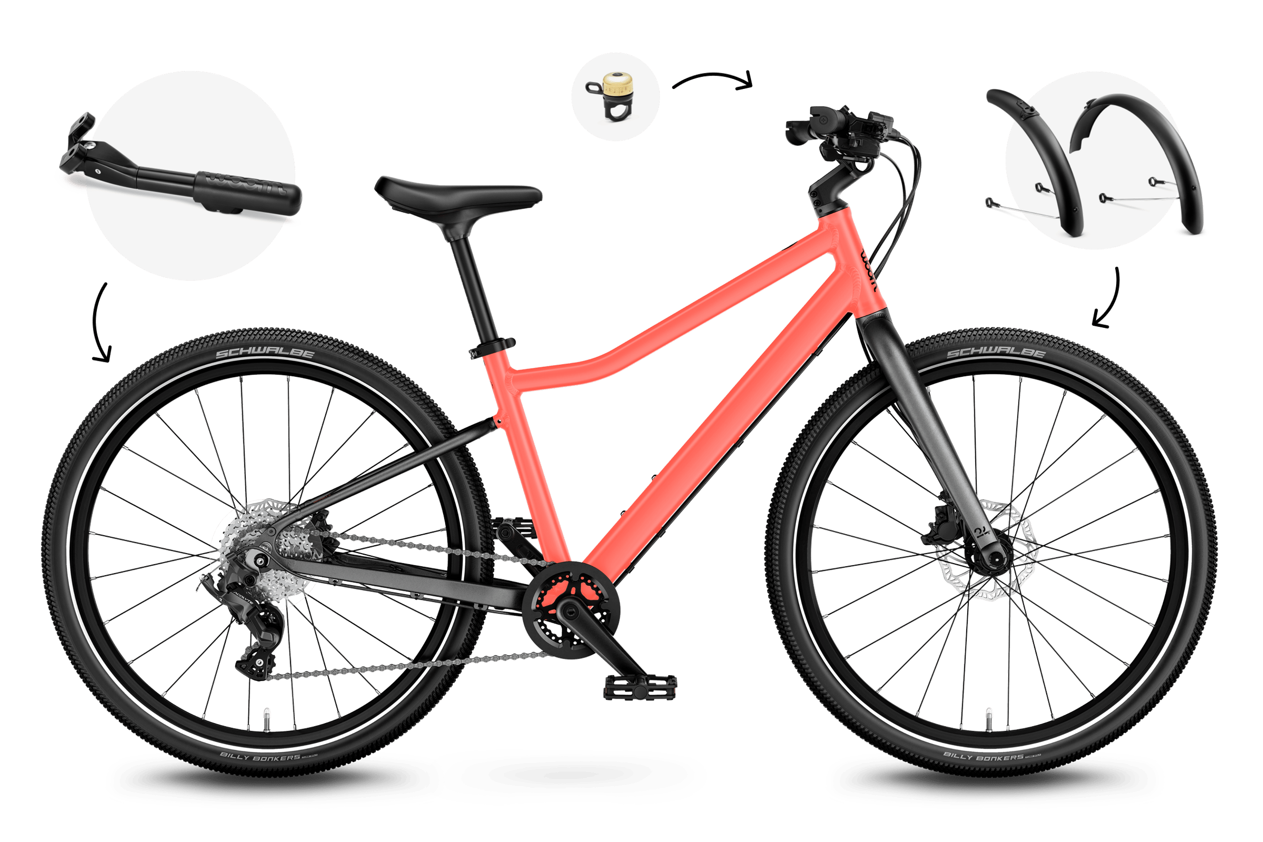 Sidovy av woom EXPLORE 5-barncykeln, färdriktning åt höger.